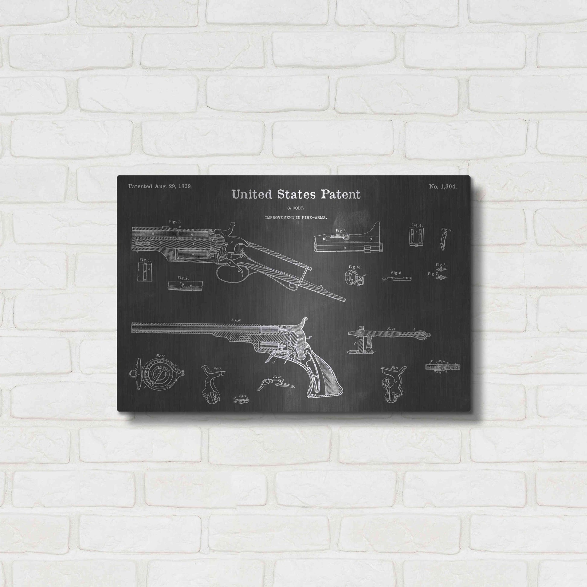 Luxe Metal Art 'Colt Vintage Patent Blueprint' by Epic Portfolio, Metal Wall Art,24x16