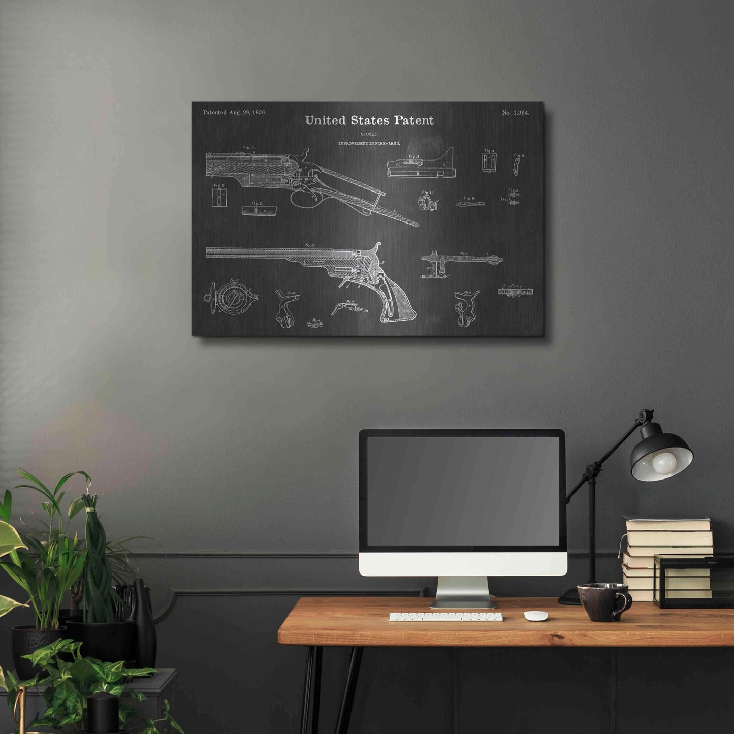 Luxe Metal Art 'Colt Vintage Patent Blueprint' by Epic Portfolio, Metal Wall Art,36x24