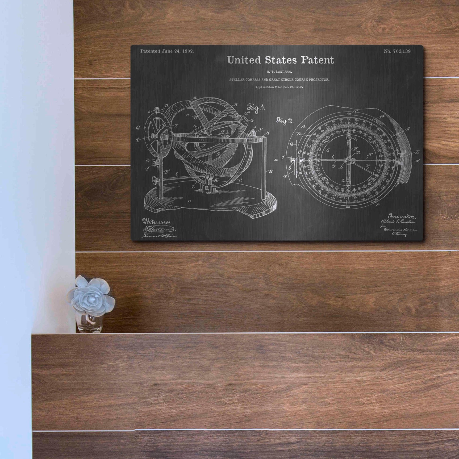 Luxe Metal Art 'Compass Vintage Patent Blueprint' by Epic Portfolio, Metal Wall Art,16x12