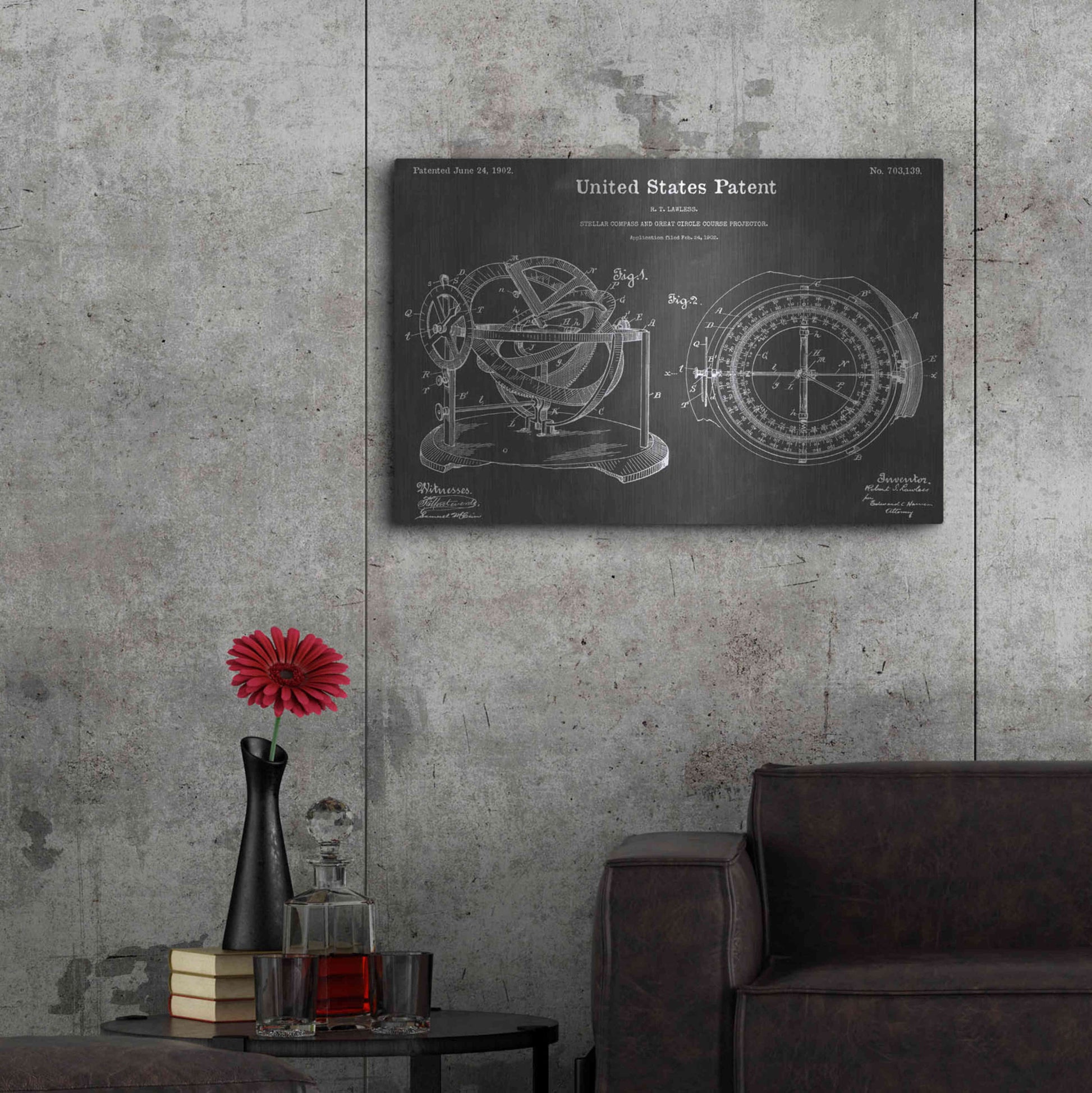 Luxe Metal Art 'Compass Vintage Patent Blueprint' by Epic Portfolio, Metal Wall Art,36x24