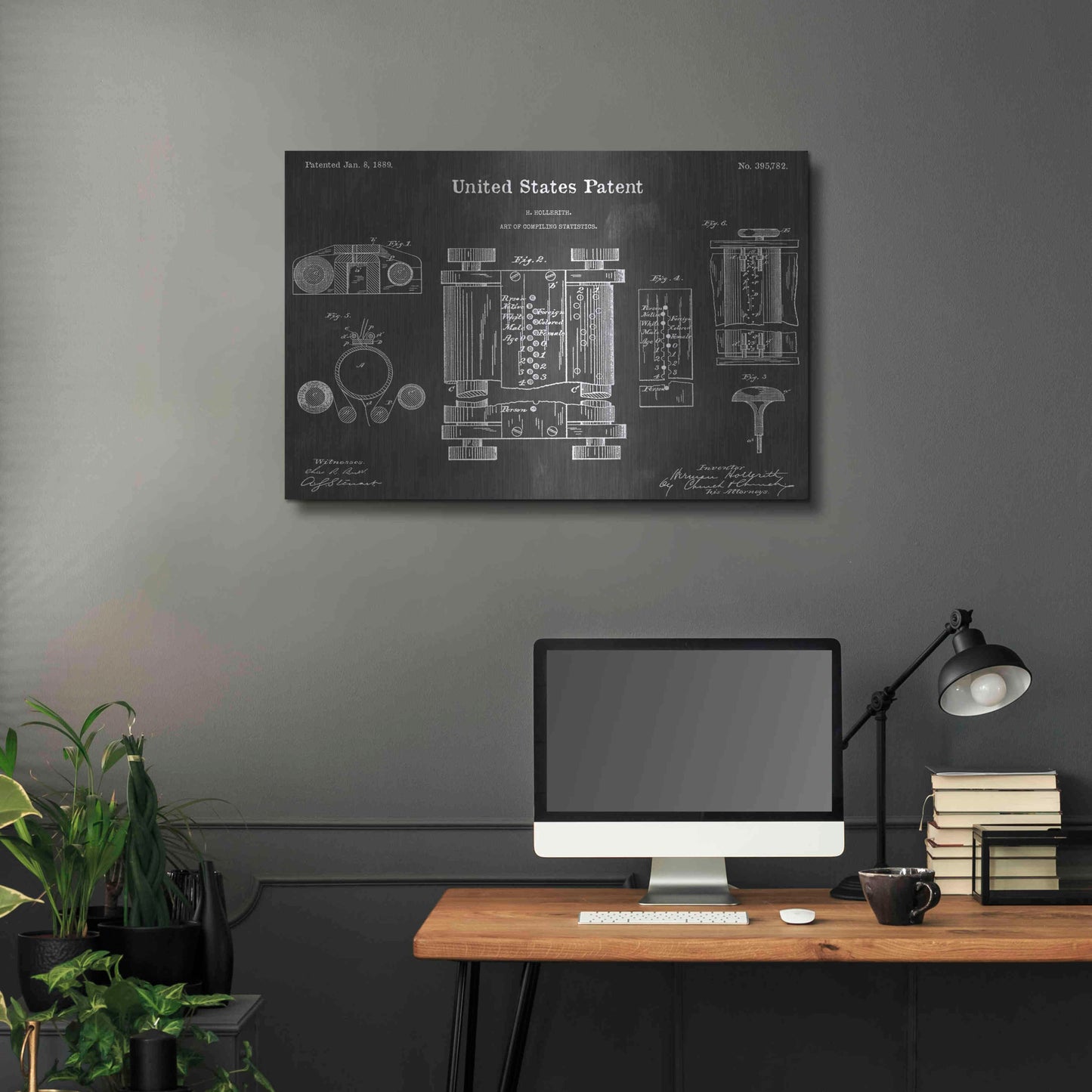 Luxe Metal Art 'Compiling Statistics Vintage Patent Blueprint' by Epic Portfolio, Metal Wall Art,36x24