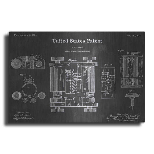 Luxe Metal Art 'Compiling Statistics Vintage Patent Blueprint' by Epic Portfolio, Metal Wall Art