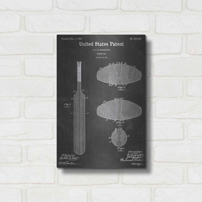 Luxe Metal Art 'Cricket Bat Vintage Patent Blueprint' by Epic Portfolio, Metal Wall Art,12x16