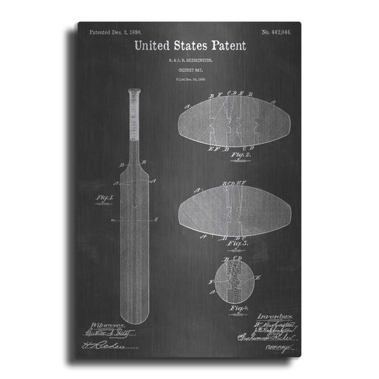 Luxe Metal Art 'Cricket Bat Vintage Patent Blueprint' by Epic Portfolio, Metal Wall Art