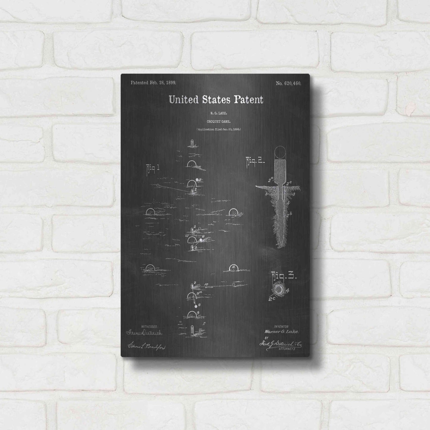 Luxe Metal Art 'Croquet Vintage Patent Blueprint' by Epic Portfolio, Metal Wall Art,12x16