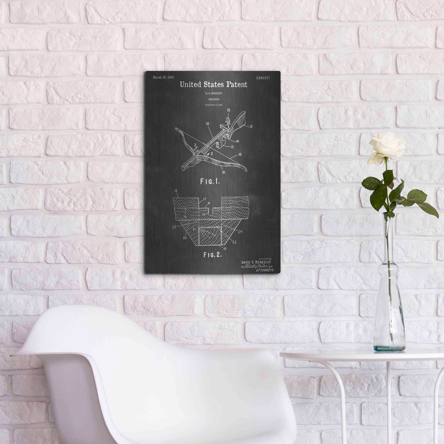 Luxe Metal Art 'Crossbow Vintage Patent Blueprint' by Epic Portfolio, Metal Wall Art,16x24