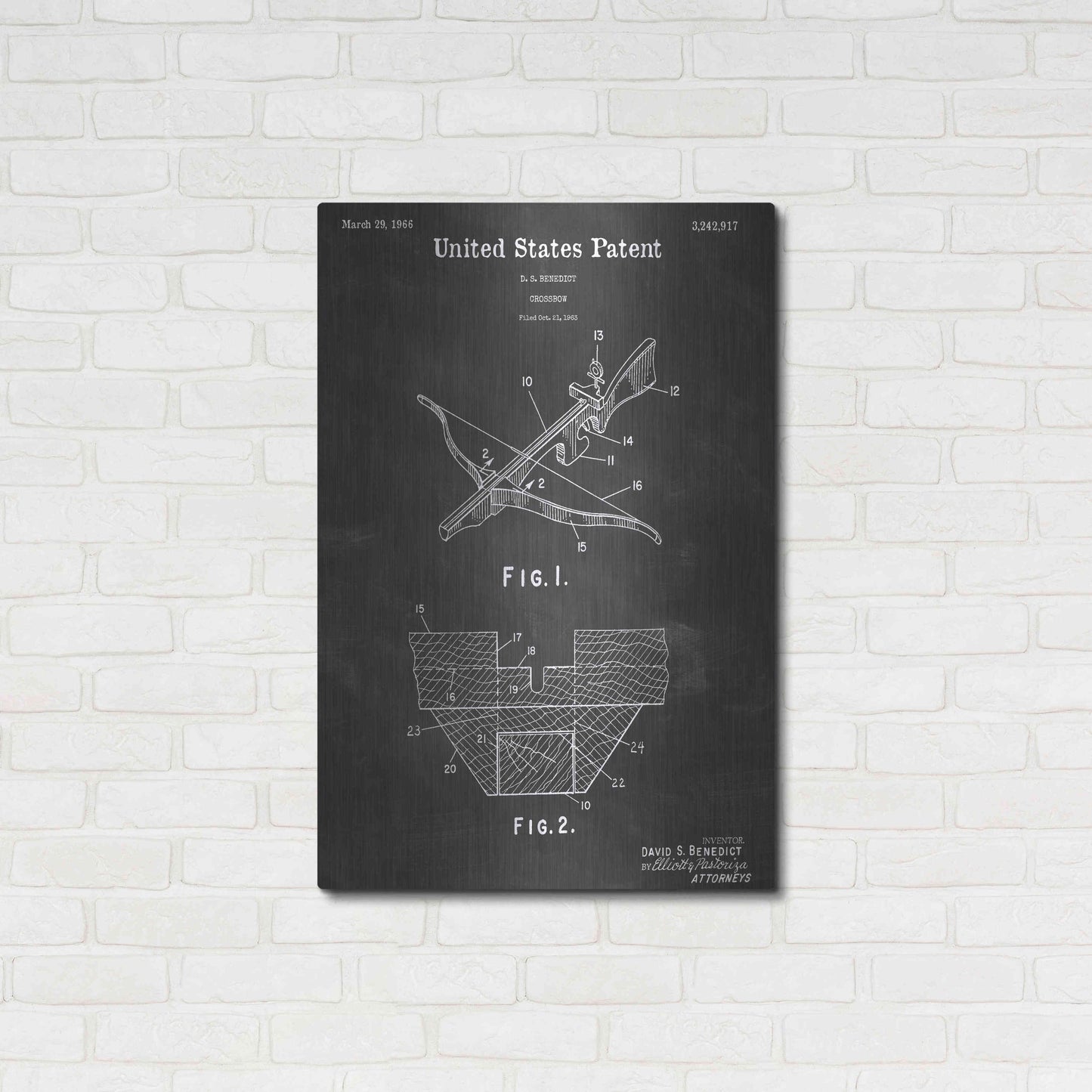 Luxe Metal Art 'Crossbow Vintage Patent Blueprint' by Epic Portfolio, Metal Wall Art,24x36