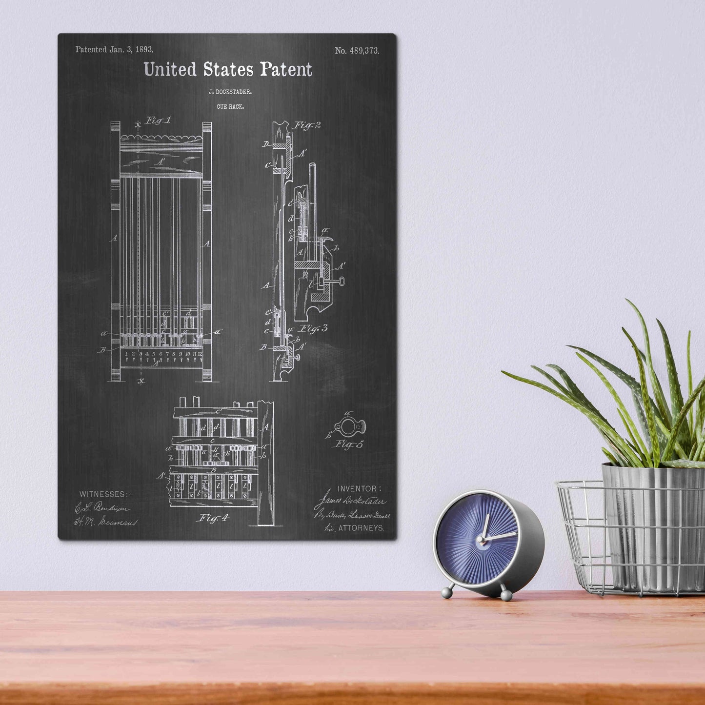 Luxe Metal Art 'Cue Rack Vintage Patent Blueprint' by Epic Portfolio, Metal Wall Art,12x16