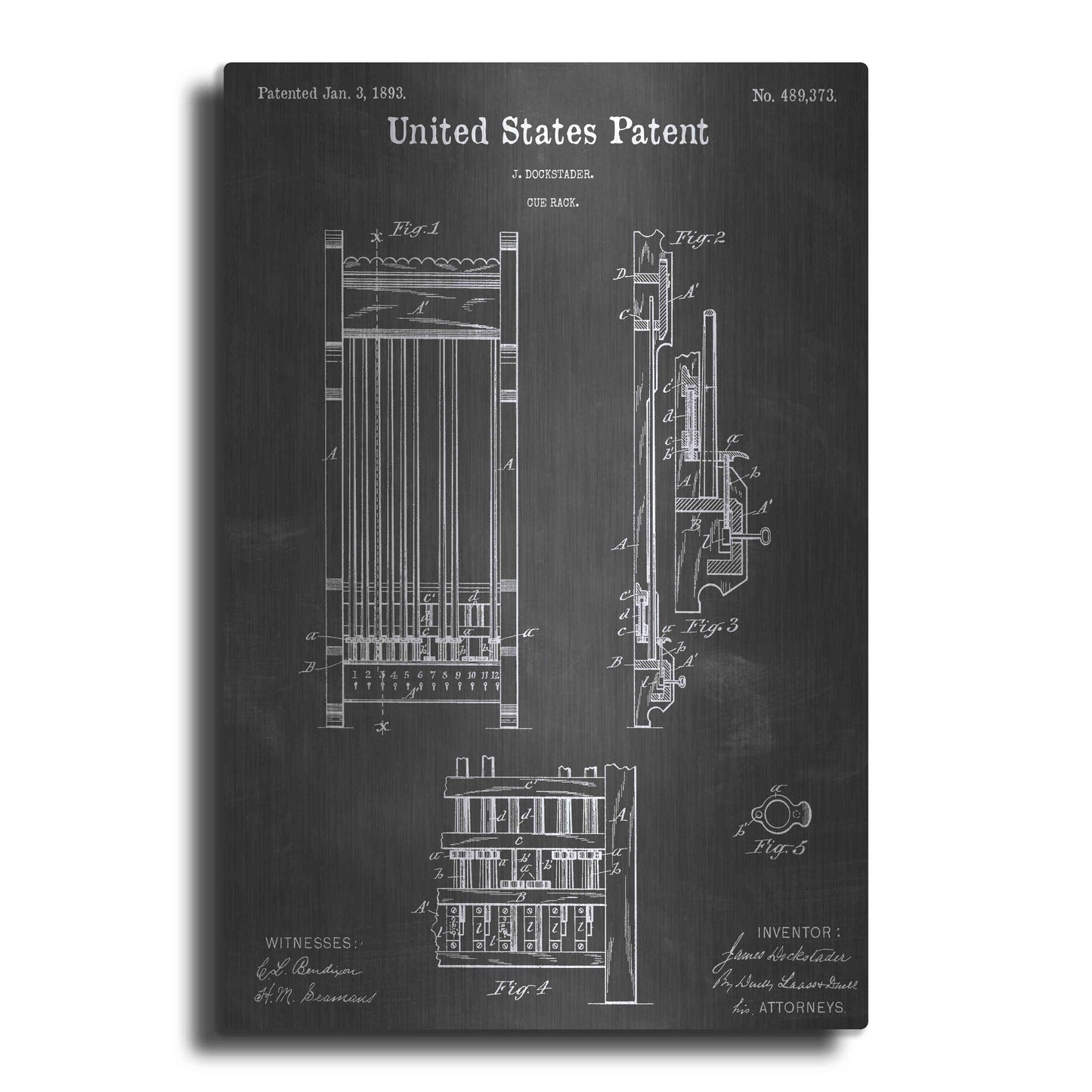 Luxe Metal Art 'Cue Rack Vintage Patent Blueprint' by Epic Portfolio, Metal Wall Art