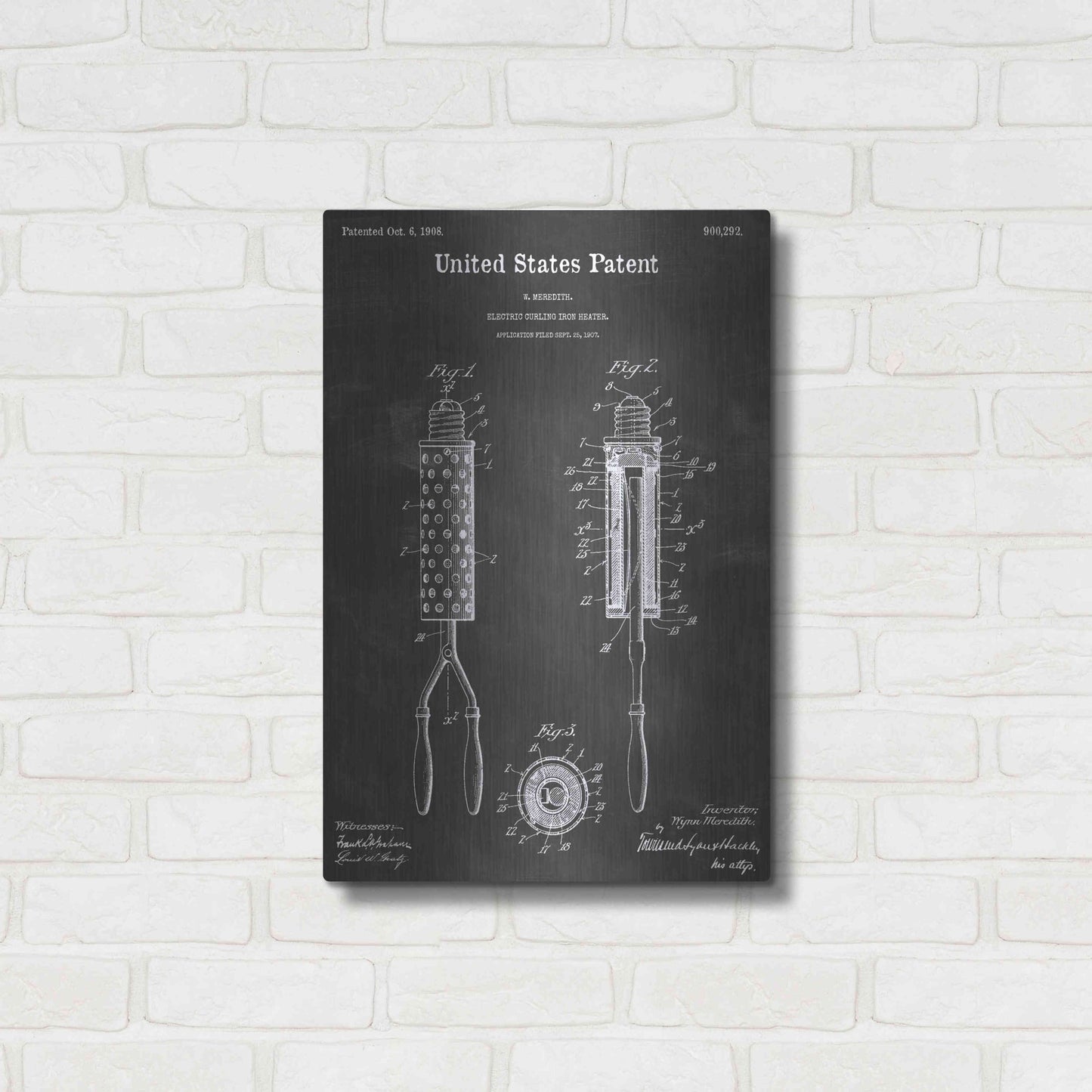 Luxe Metal Art 'Curling Iron Vintage Patent Blueprint' by Epic Portfolio, Metal Wall Art,16x24