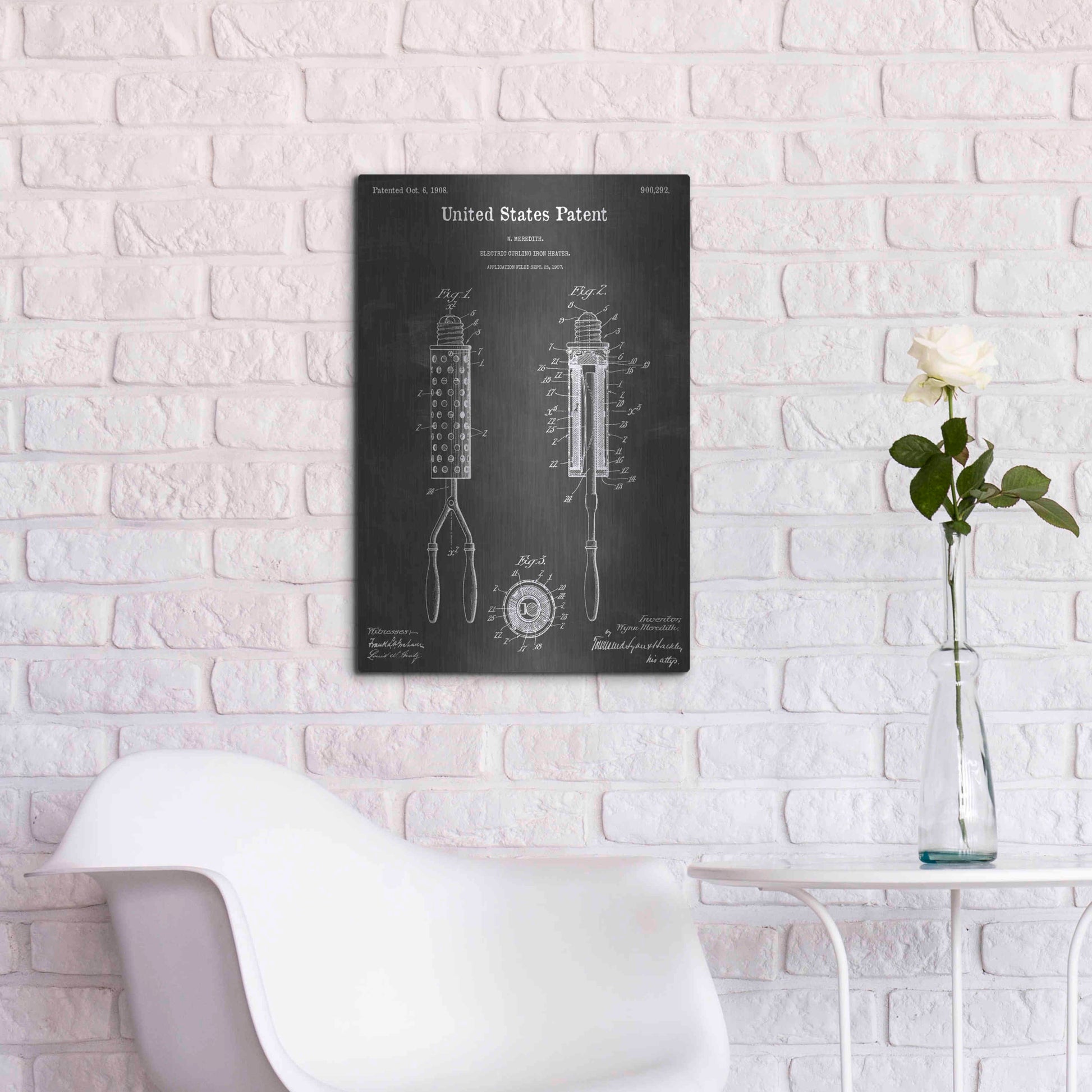 Luxe Metal Art 'Curling Iron Vintage Patent Blueprint' by Epic Portfolio, Metal Wall Art,16x24