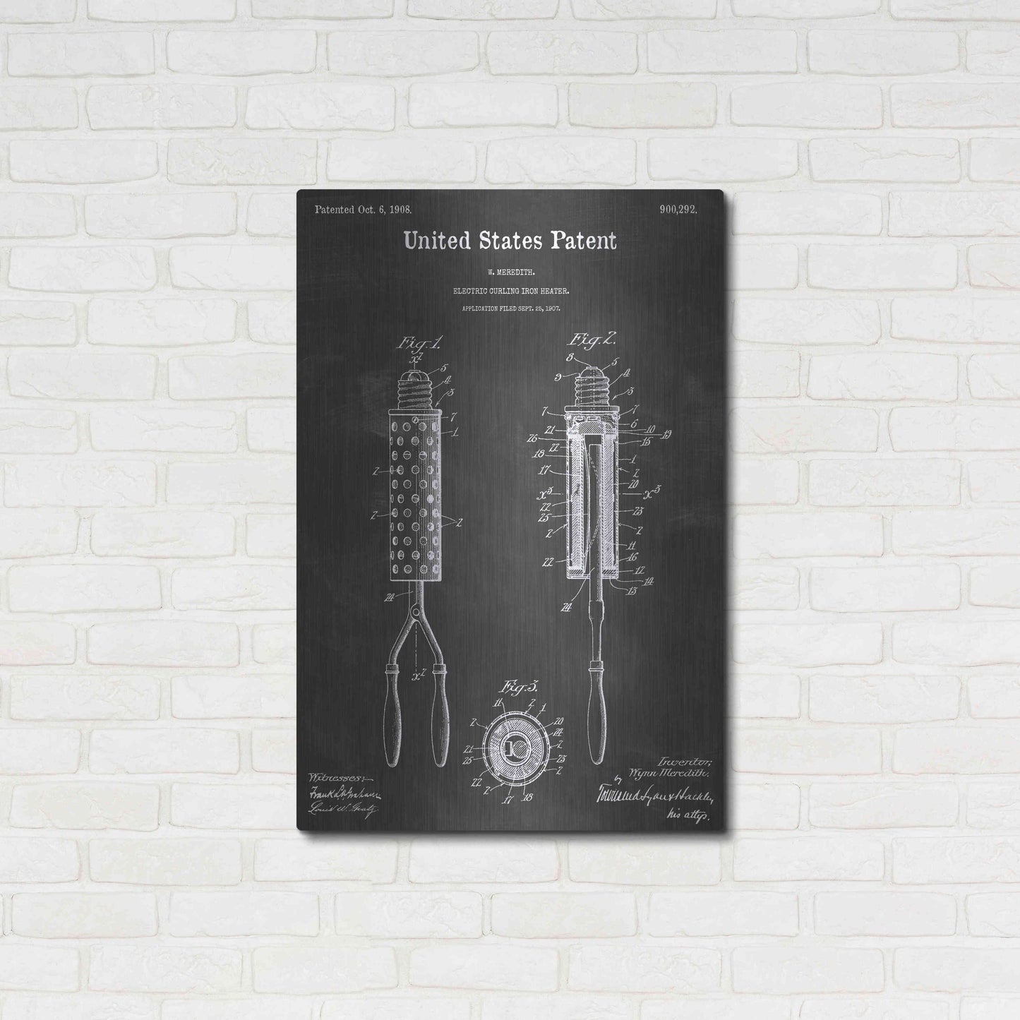 Luxe Metal Art 'Curling Iron Vintage Patent Blueprint' by Epic Portfolio, Metal Wall Art,24x36