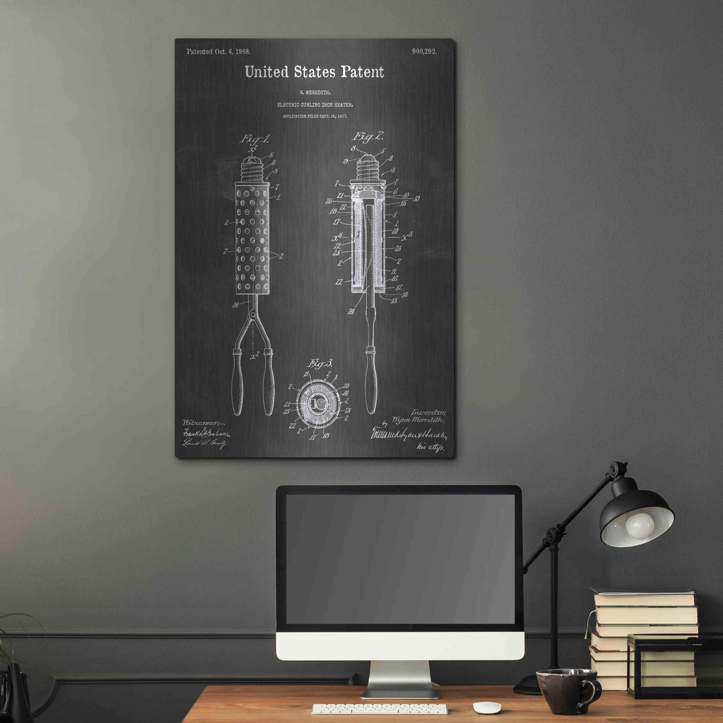 Luxe Metal Art 'Curling Iron Vintage Patent Blueprint' by Epic Portfolio, Metal Wall Art,24x36