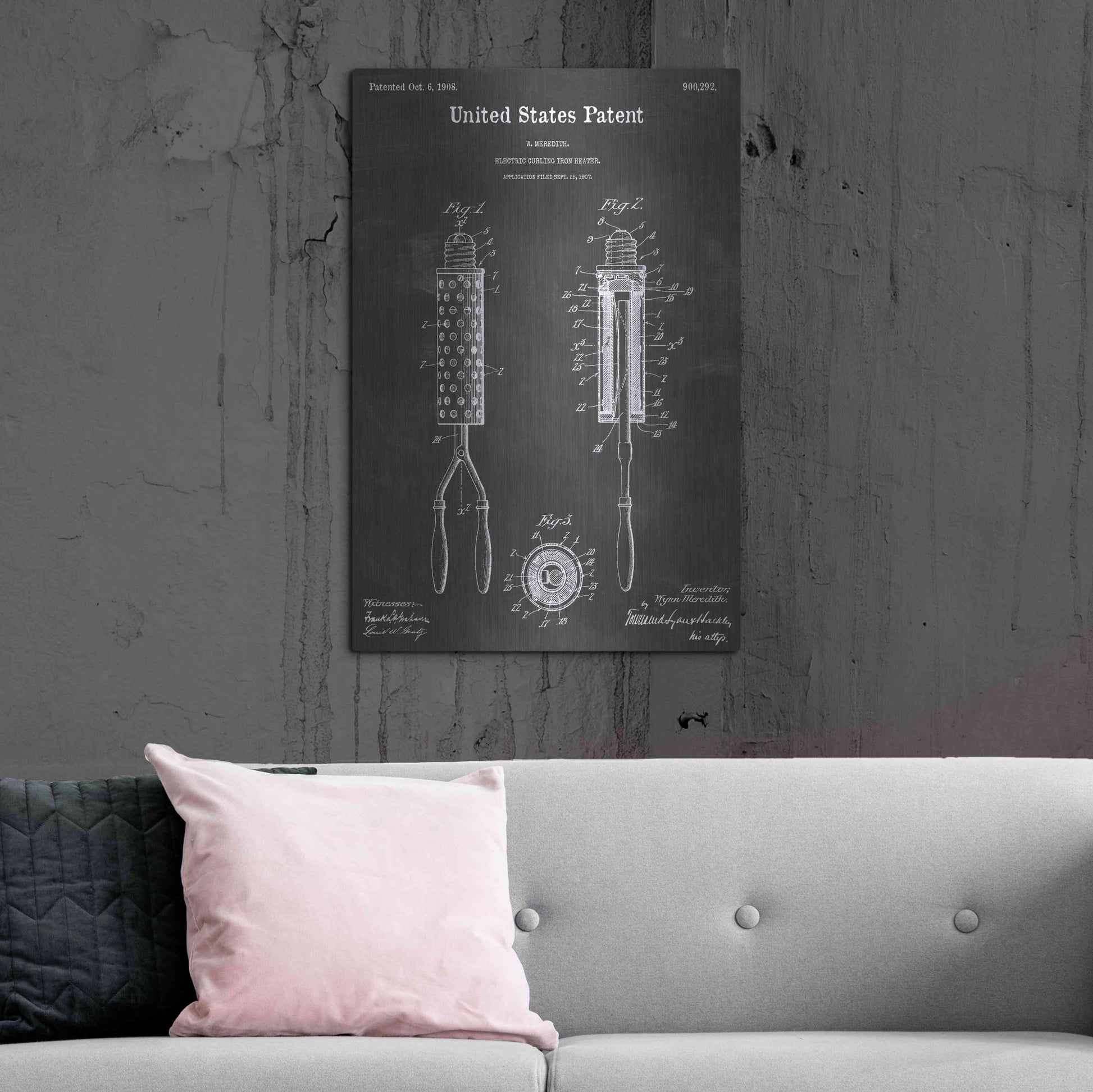 Luxe Metal Art 'Curling Iron Vintage Patent Blueprint' by Epic Portfolio, Metal Wall Art,24x36