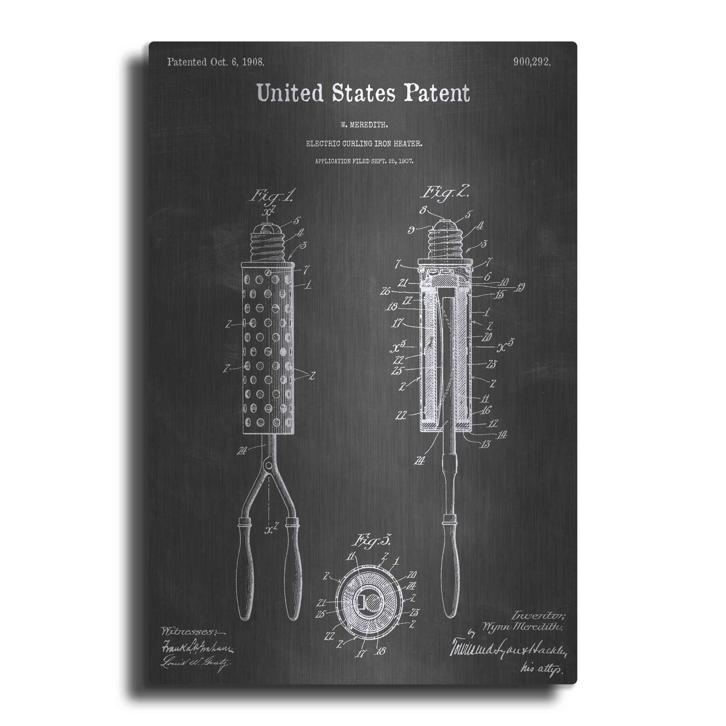 Luxe Metal Art 'Curling Iron Vintage Patent Blueprint' by Epic Portfolio, Metal Wall Art