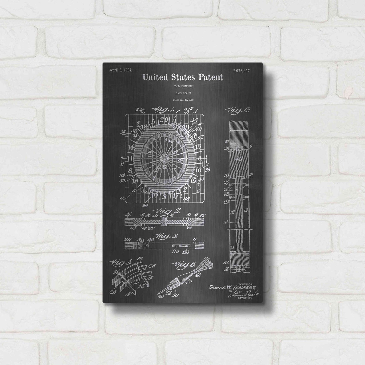 Luxe Metal Art 'Dart Vintage Patent Blueprint' by Epic Portfolio, Metal Wall Art,12x16