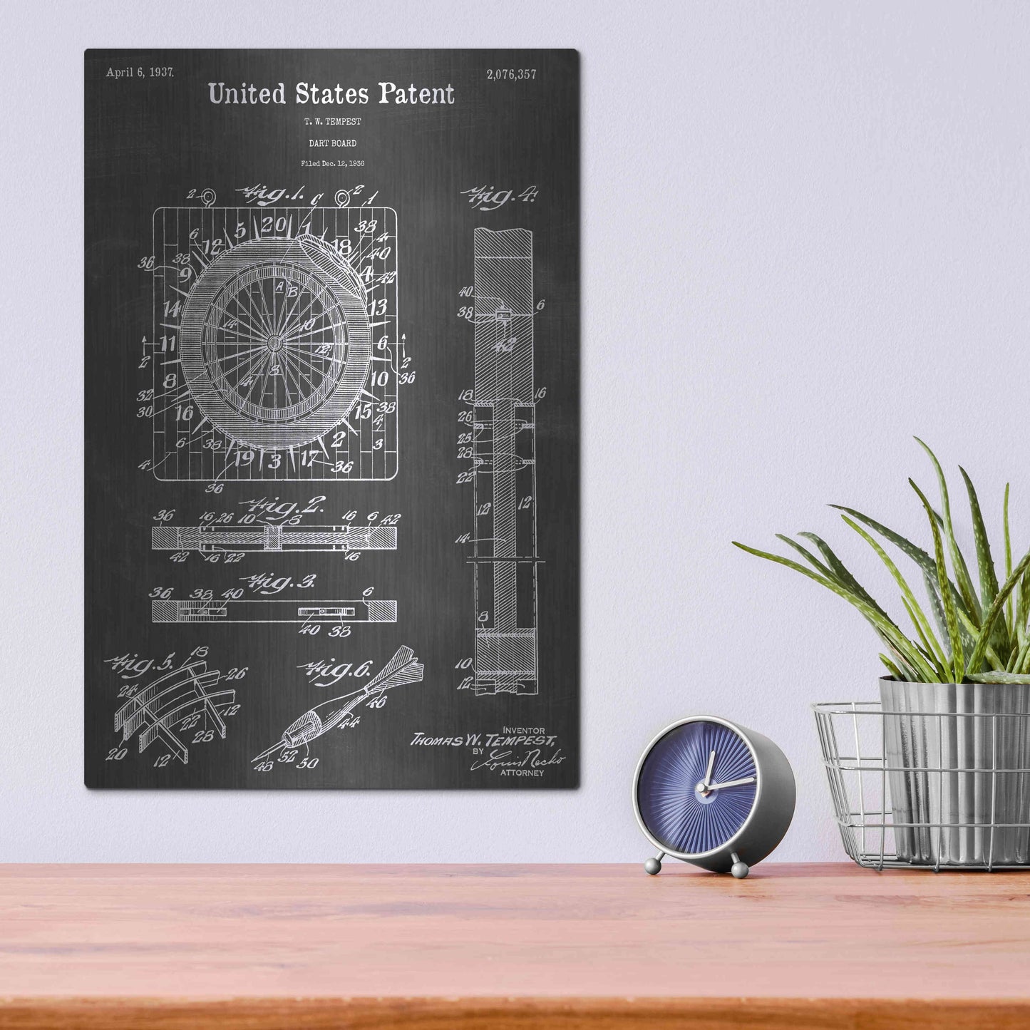 Luxe Metal Art 'Dart Vintage Patent Blueprint' by Epic Portfolio, Metal Wall Art,12x16