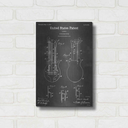 Luxe Metal Art 'Double Bass Guitar Vintage Patent Blueprint' by Epic Portfolio, Metal Wall Art,12x16