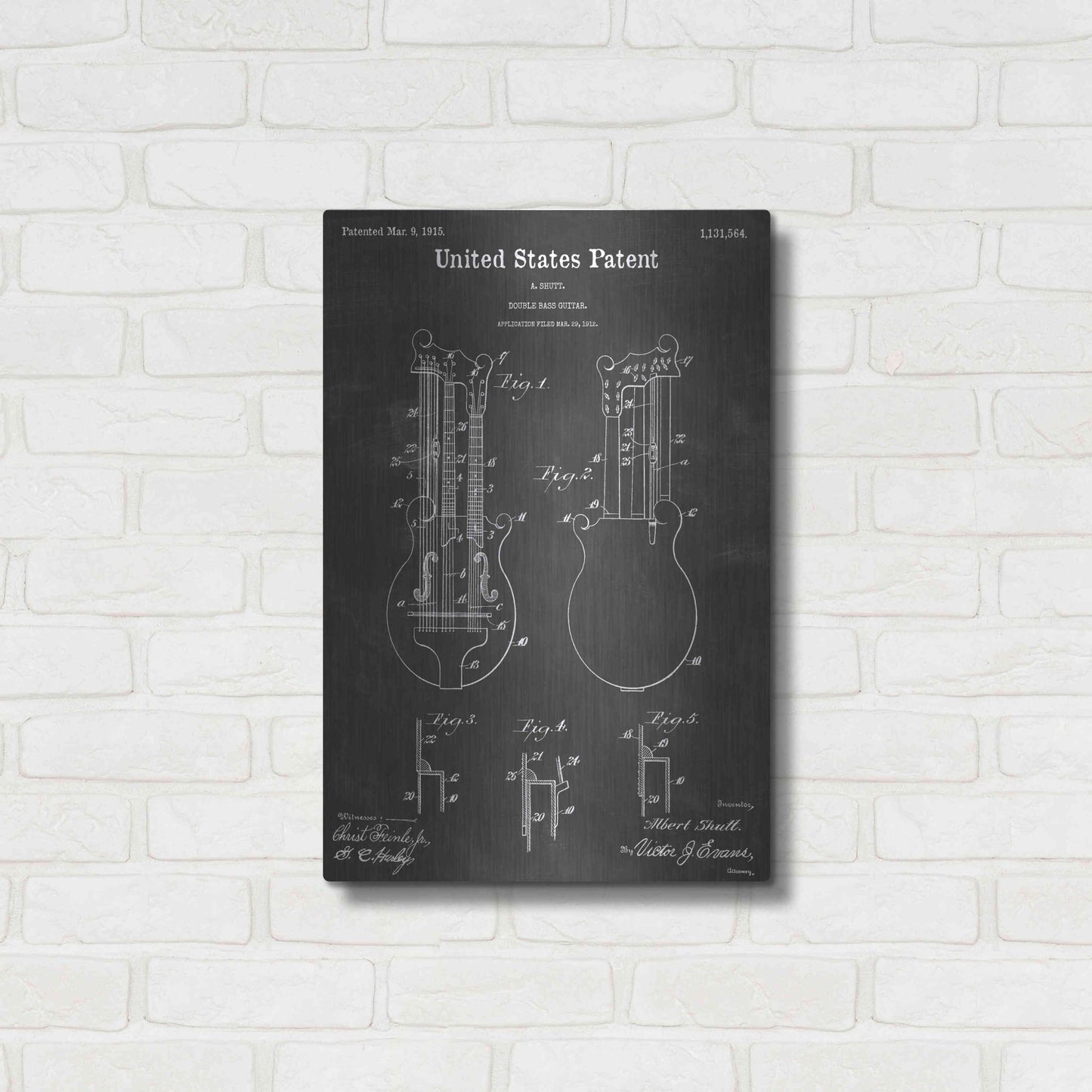 Luxe Metal Art 'Double Bass Guitar Vintage Patent Blueprint' by Epic Portfolio, Metal Wall Art,16x24