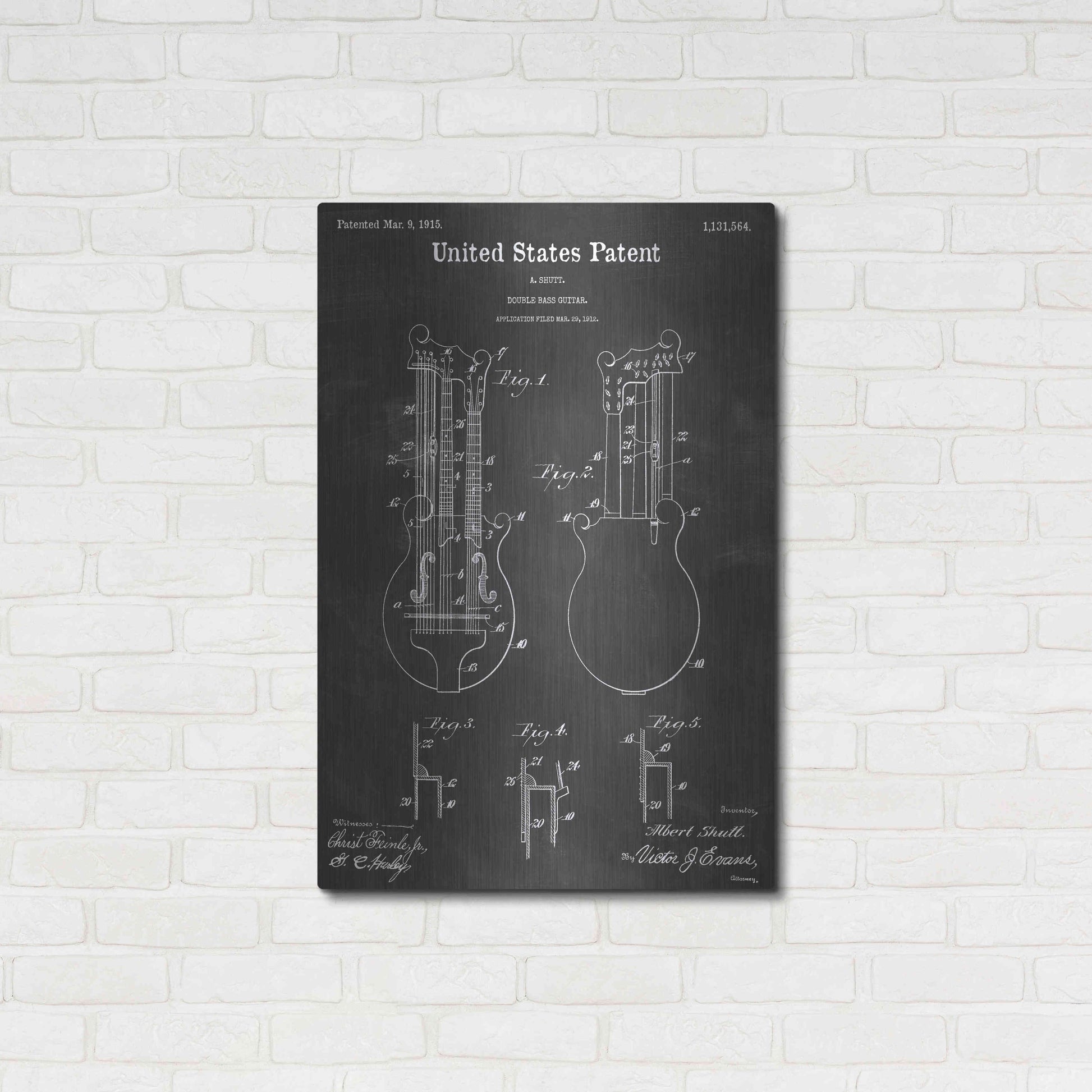 Luxe Metal Art 'Double Bass Guitar Vintage Patent Blueprint' by Epic Portfolio, Metal Wall Art,24x36