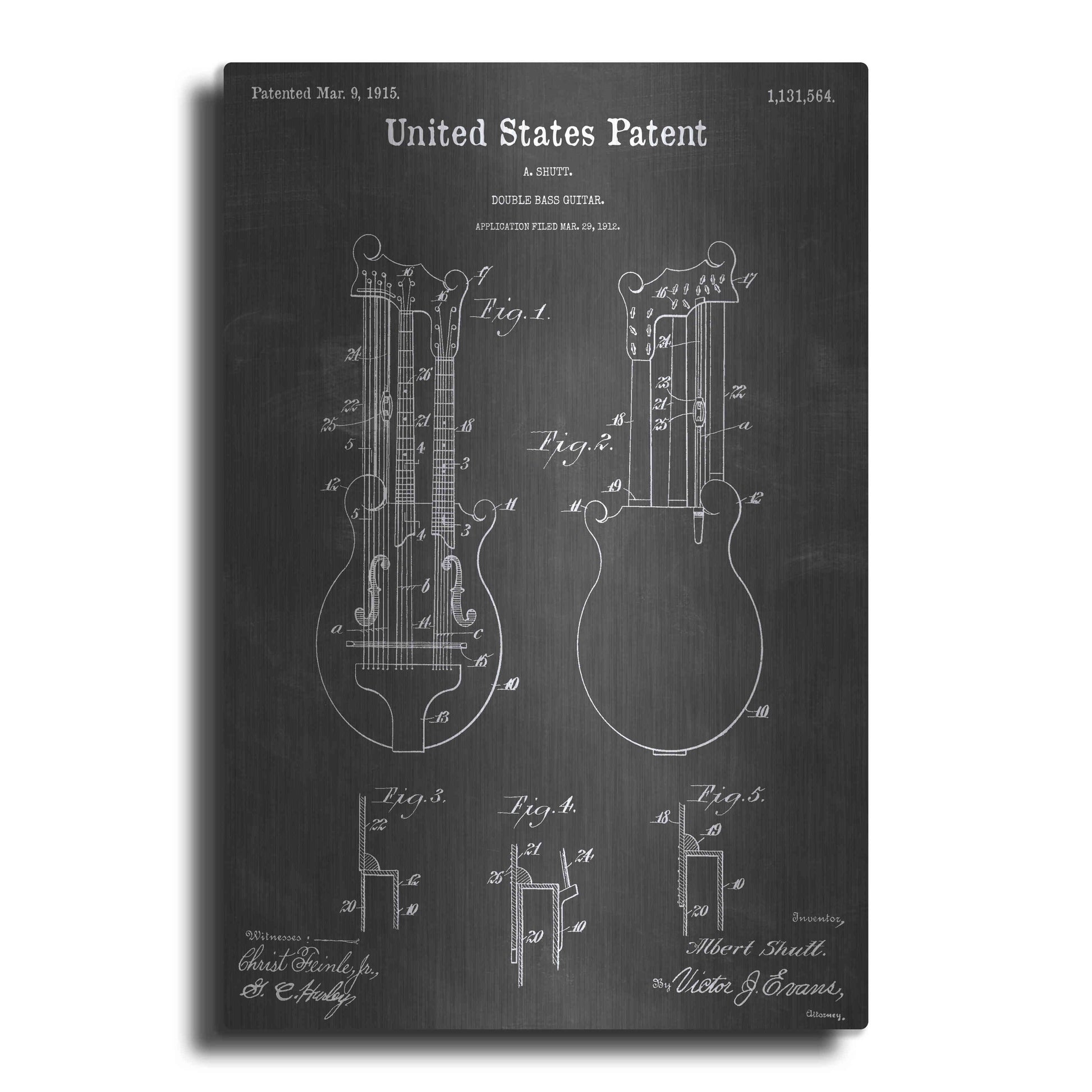 Luxe Metal Art 'Double Bass Guitar Vintage Patent Blueprint' by Epic Portfolio, Metal Wall Art