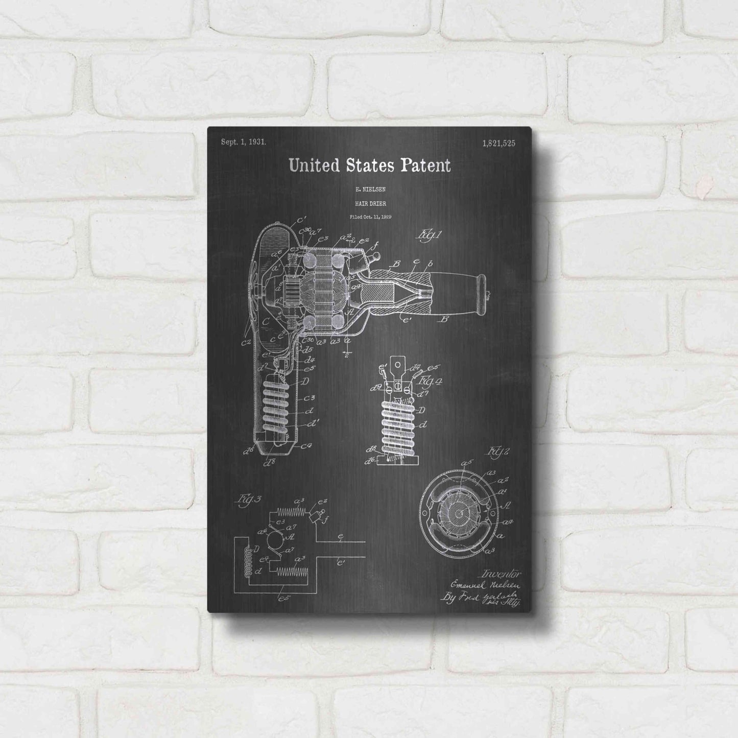 Luxe Metal Art 'Drier Vintage Patent Blueprint' by Epic Portfolio, Metal Wall Art,12x16