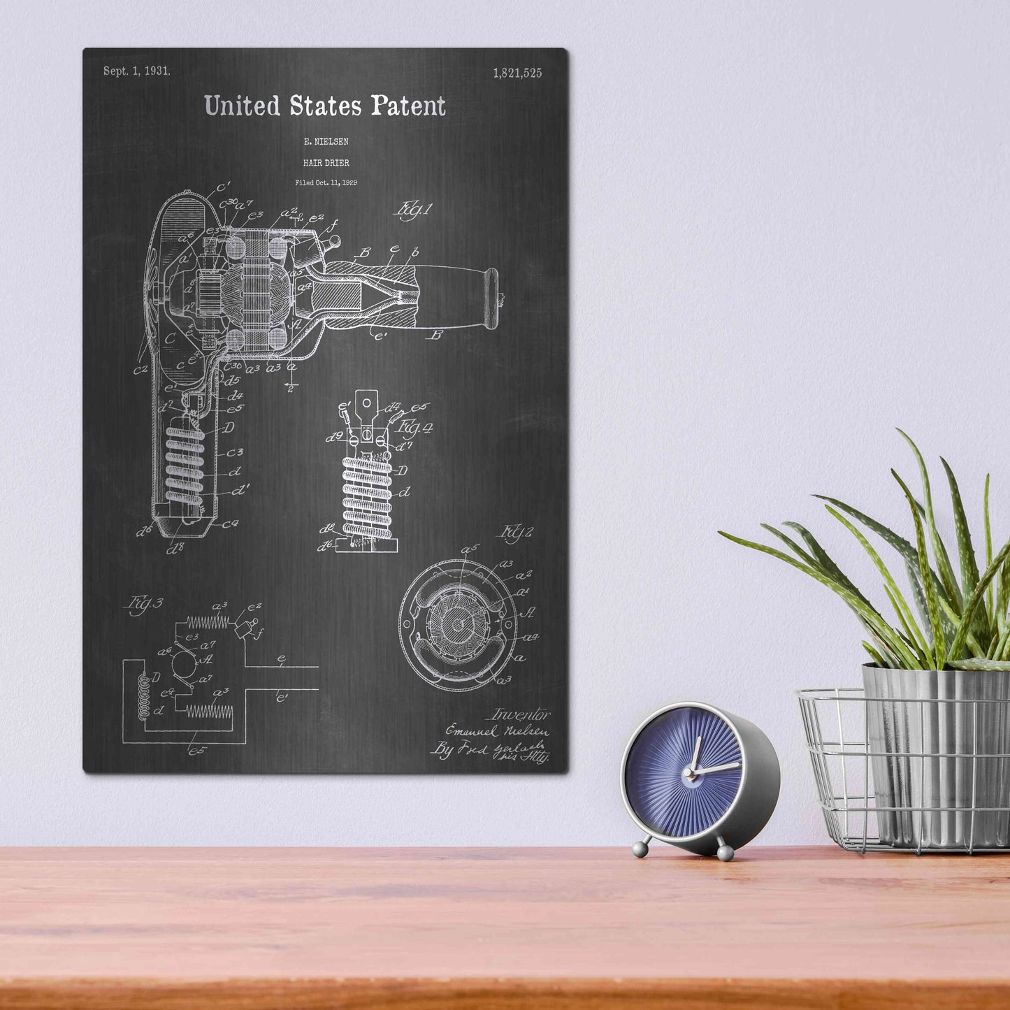 Luxe Metal Art 'Drier Vintage Patent Blueprint' by Epic Portfolio, Metal Wall Art,12x16