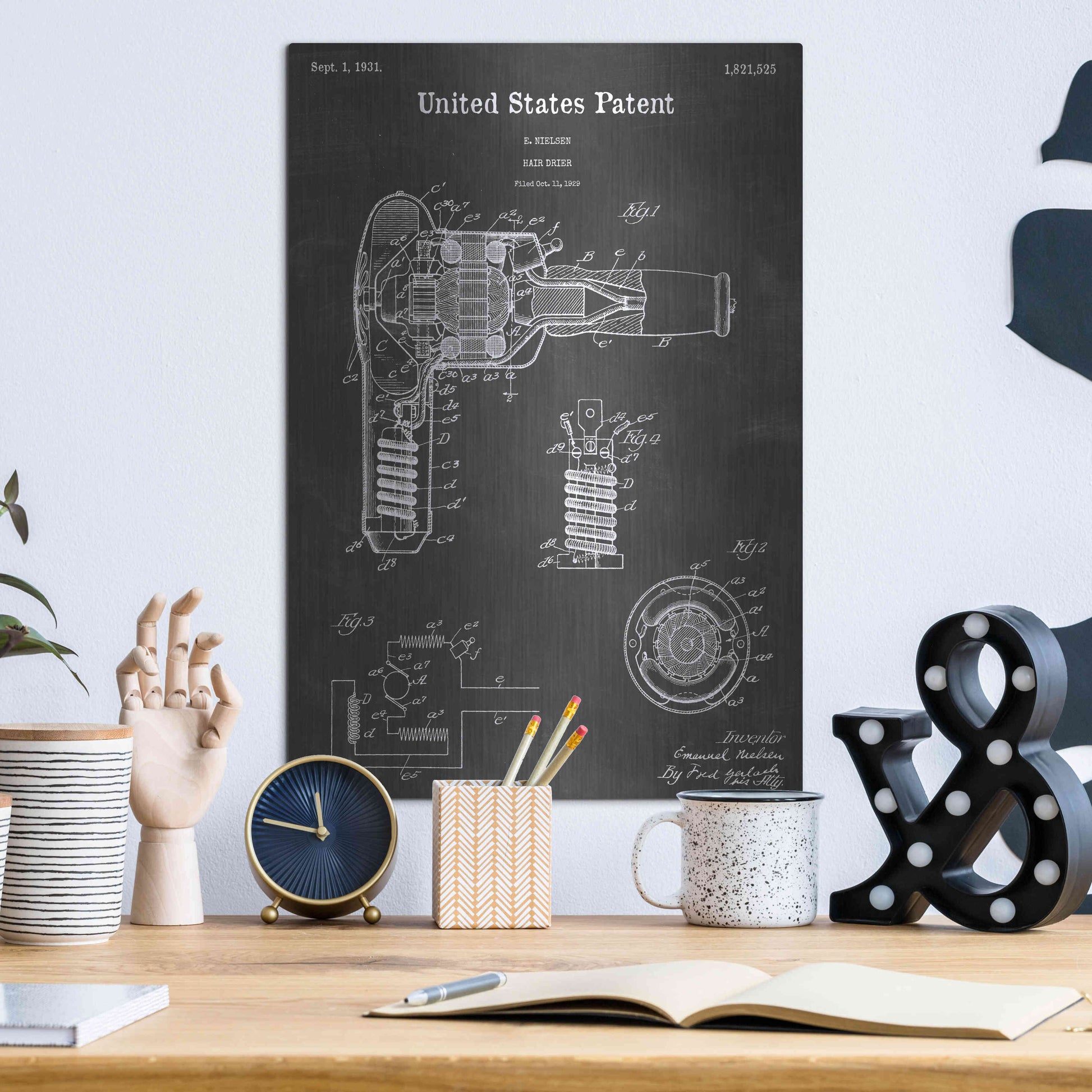 Luxe Metal Art 'Drier Vintage Patent Blueprint' by Epic Portfolio, Metal Wall Art,12x16