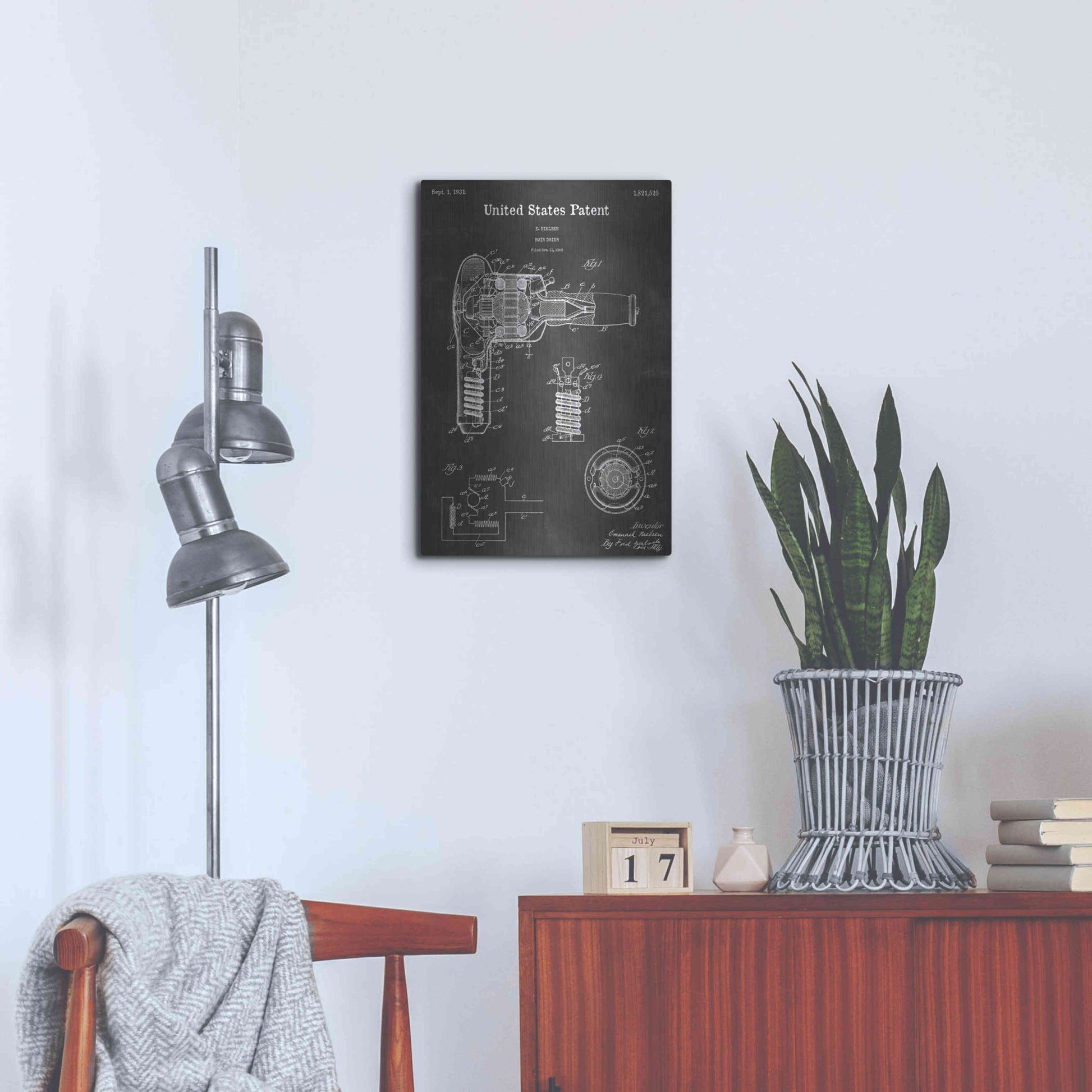 Luxe Metal Art 'Drier Vintage Patent Blueprint' by Epic Portfolio, Metal Wall Art,16x24