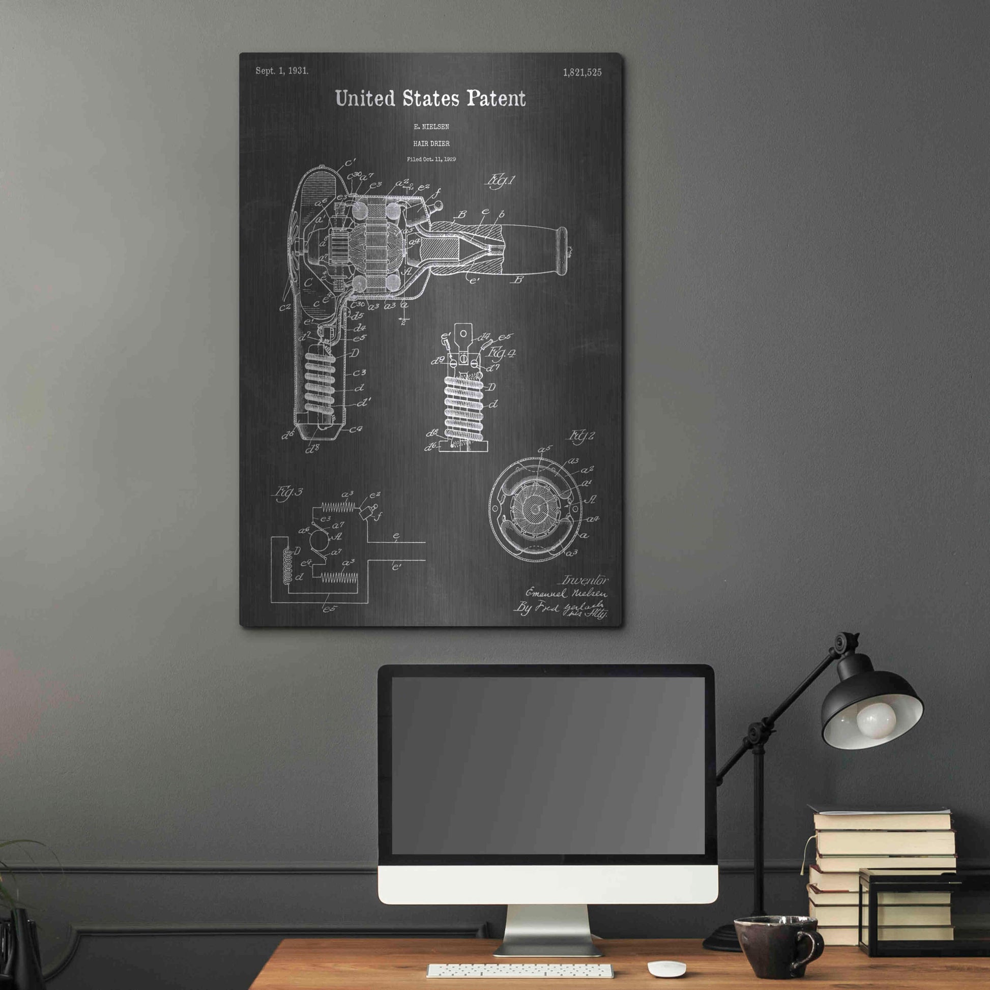 Luxe Metal Art 'Drier Vintage Patent Blueprint' by Epic Portfolio, Metal Wall Art,24x36