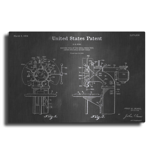 Luxe Metal Art 'Drill Press Vintage Patent Blueprint' by Epic Portfolio, Metal Wall Art