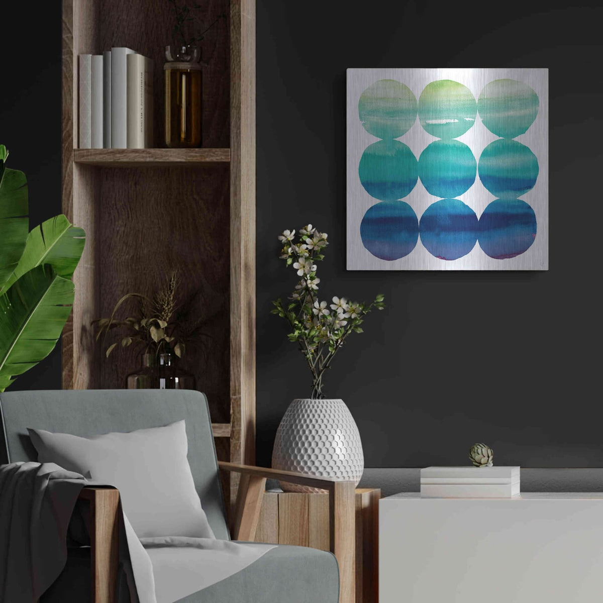 'Summer Dots III' by Elyse DeNeige – Metal Wall Art, 24x24 room view