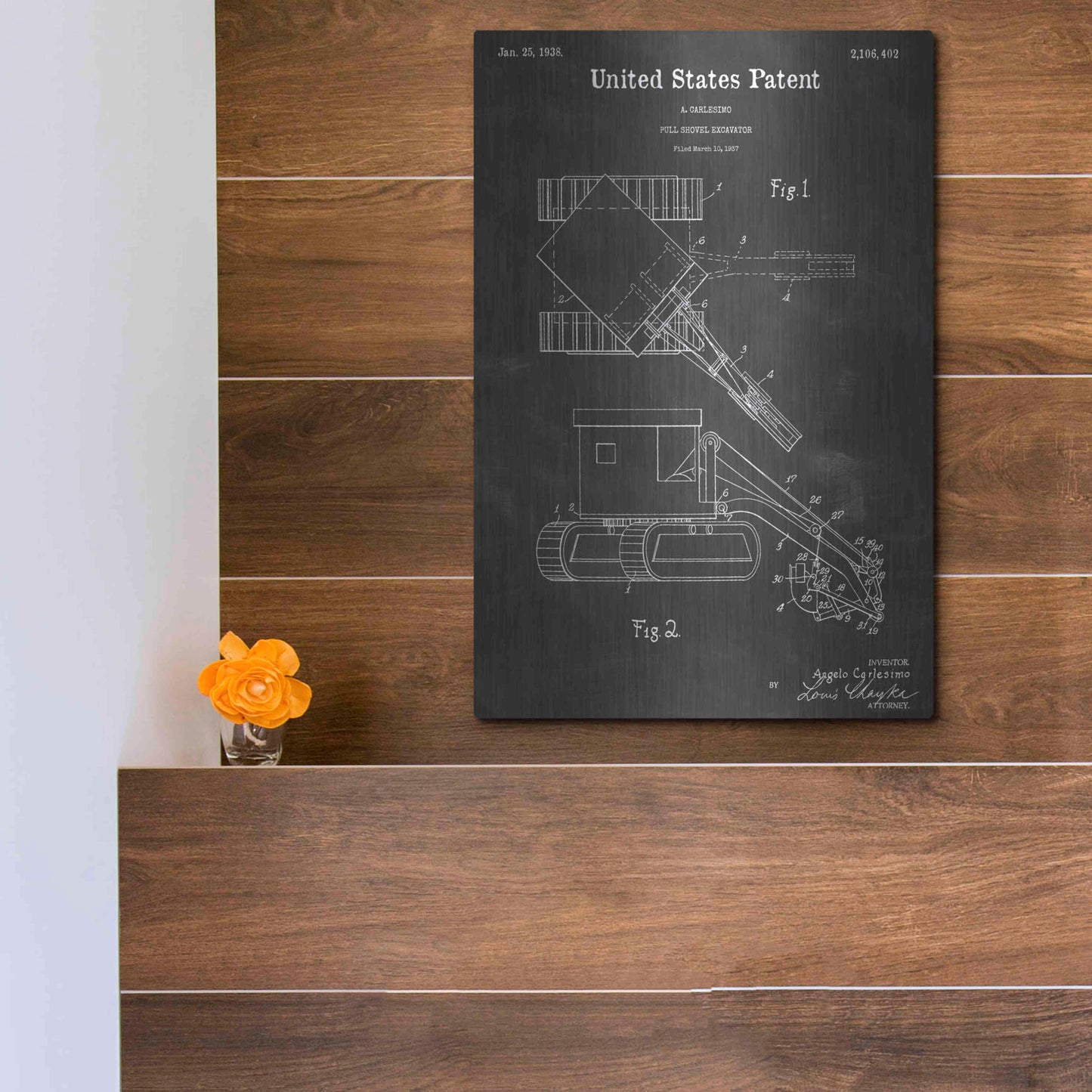 Luxe Metal Art 'Excavator Vintage Patent Blueprint' by Epic Portfolio, Metal Wall Art,12x16