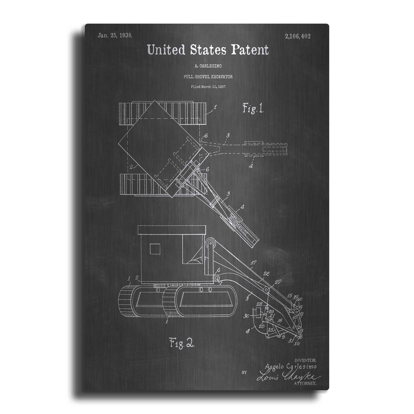 Luxe Metal Art 'Excavator Vintage Patent Blueprint' by Epic Portfolio, Metal Wall Art