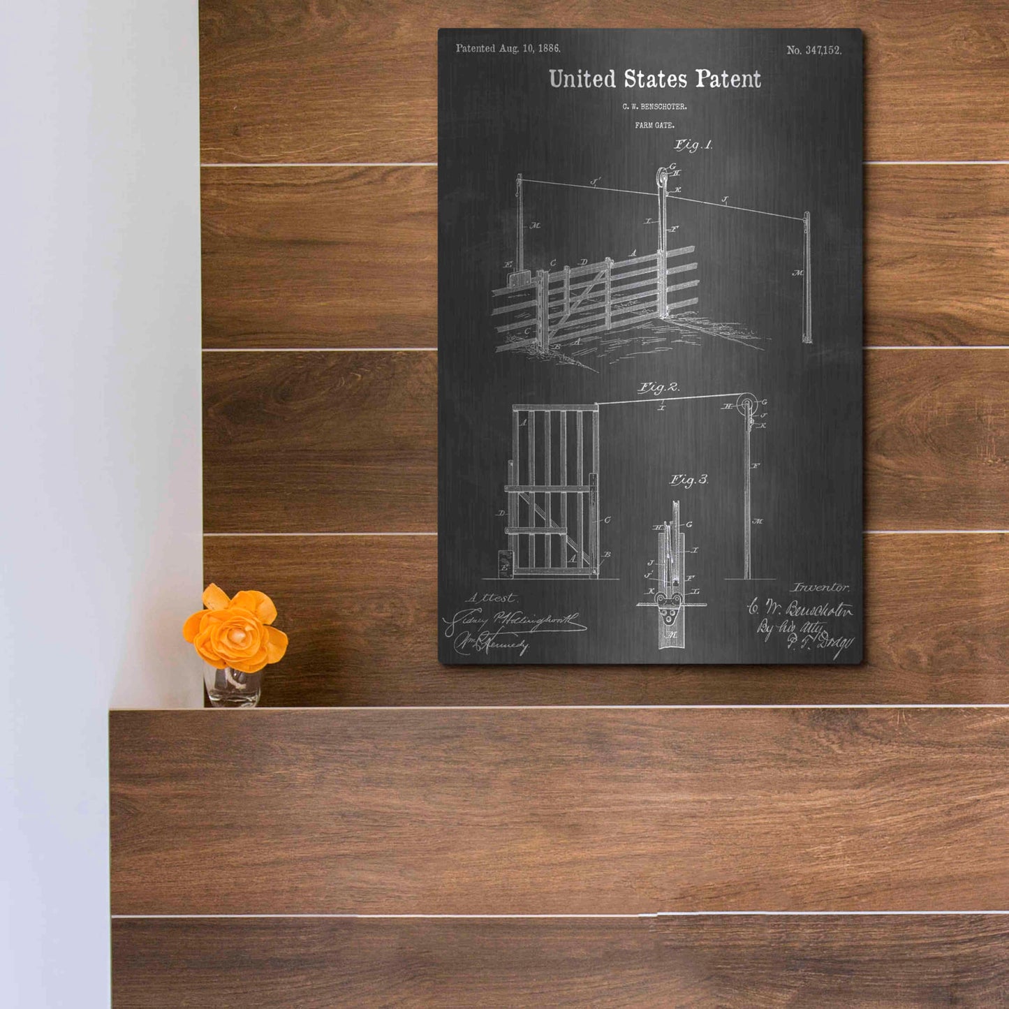 Luxe Metal Art 'Farm Gate Vintage Patent Blueprint' by Epic Portfolio, Metal Wall Art,12x16