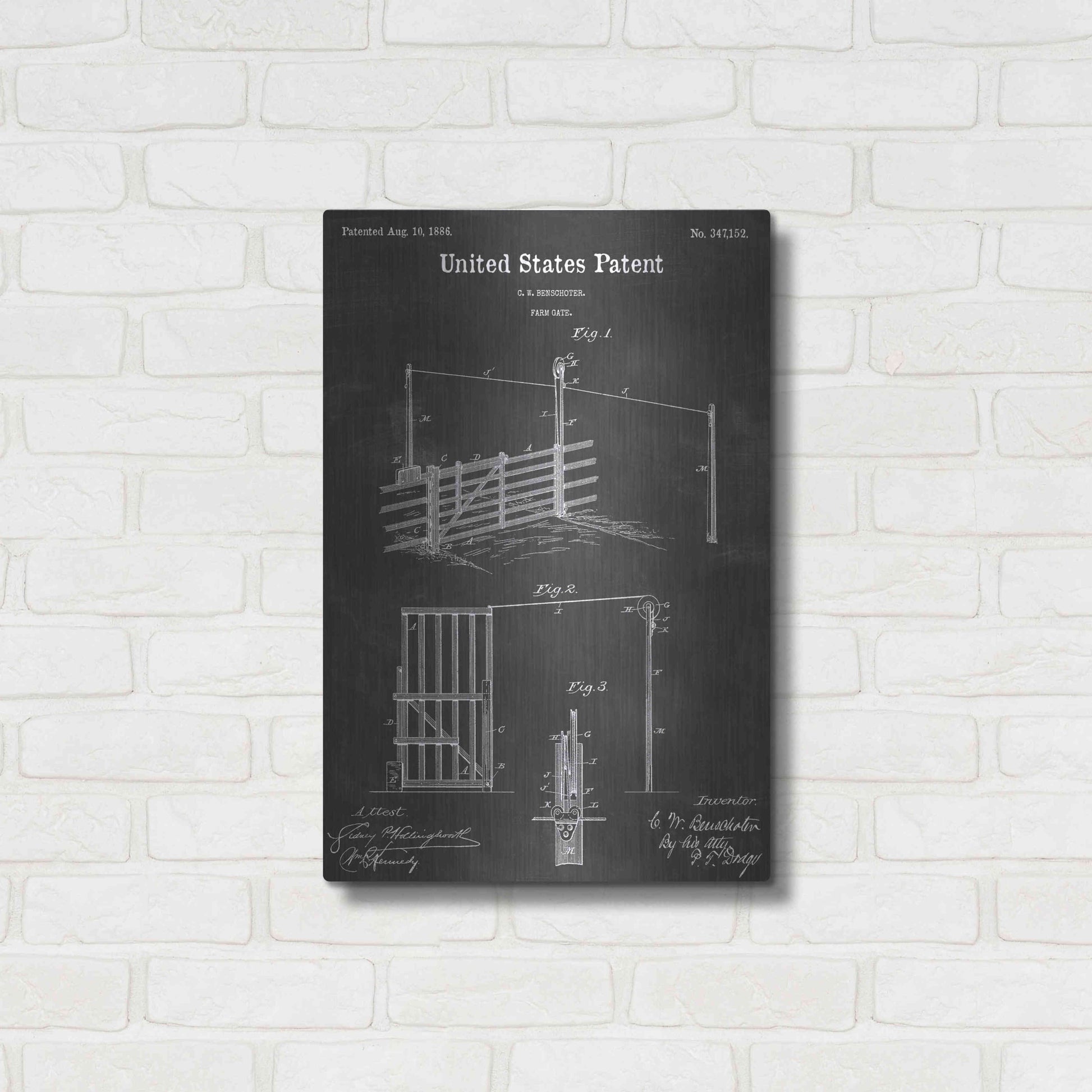 Luxe Metal Art 'Farm Gate Vintage Patent Blueprint' by Epic Portfolio, Metal Wall Art,16x24