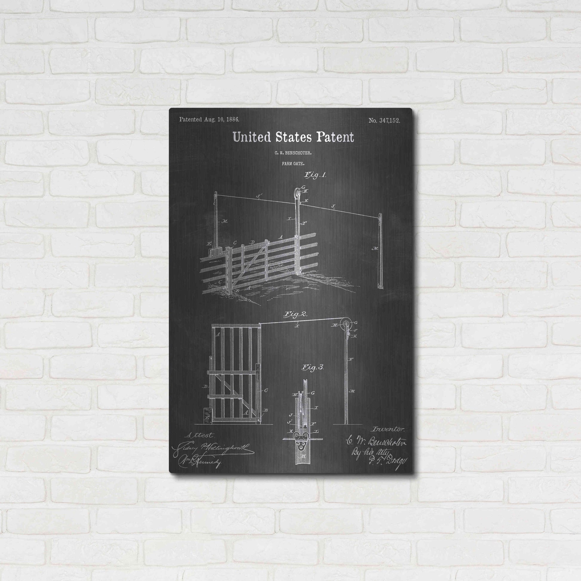 Luxe Metal Art 'Farm Gate Vintage Patent Blueprint' by Epic Portfolio, Metal Wall Art,24x36