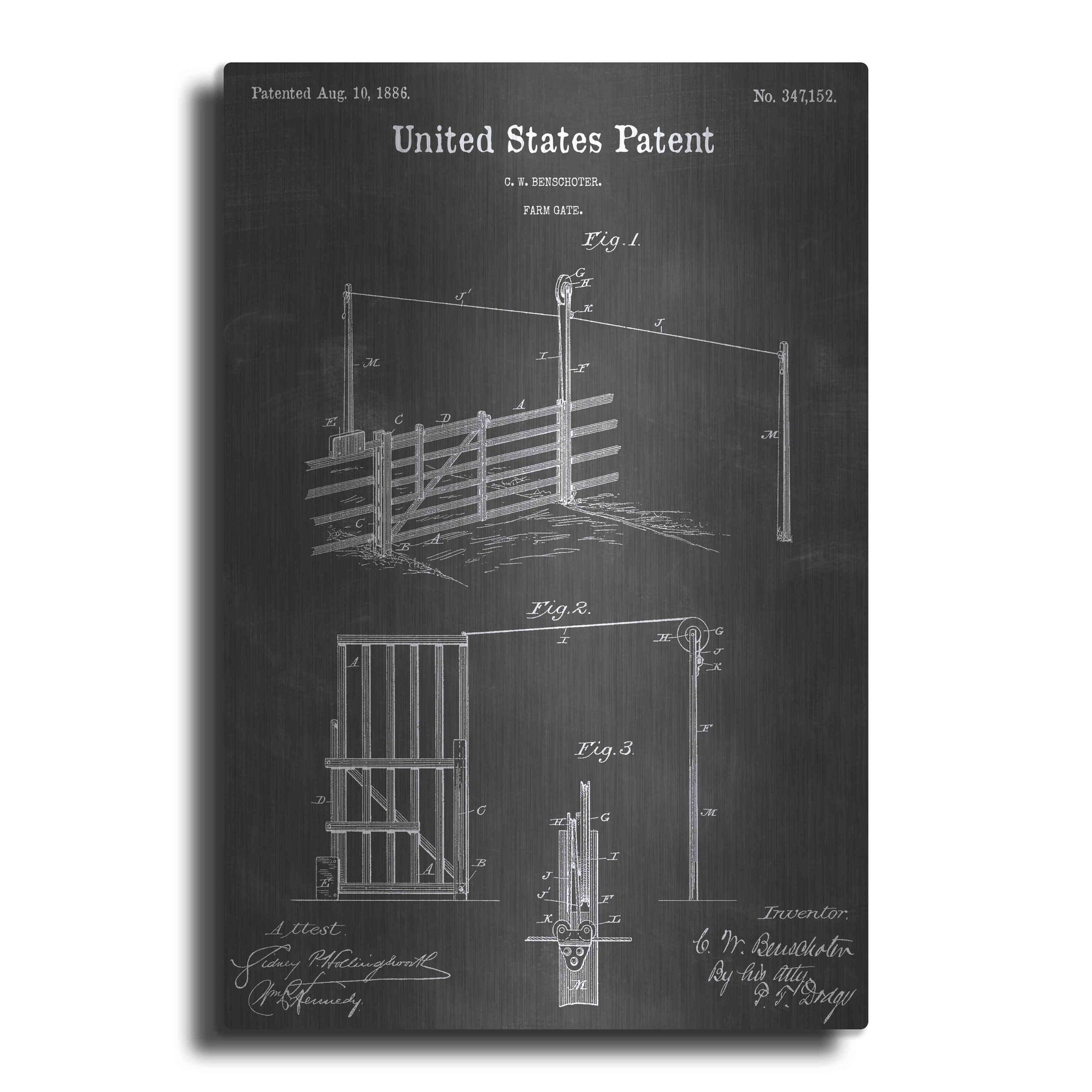 Luxe Metal Art 'Farm Gate Vintage Patent Blueprint' by Epic Portfolio, Metal Wall Art