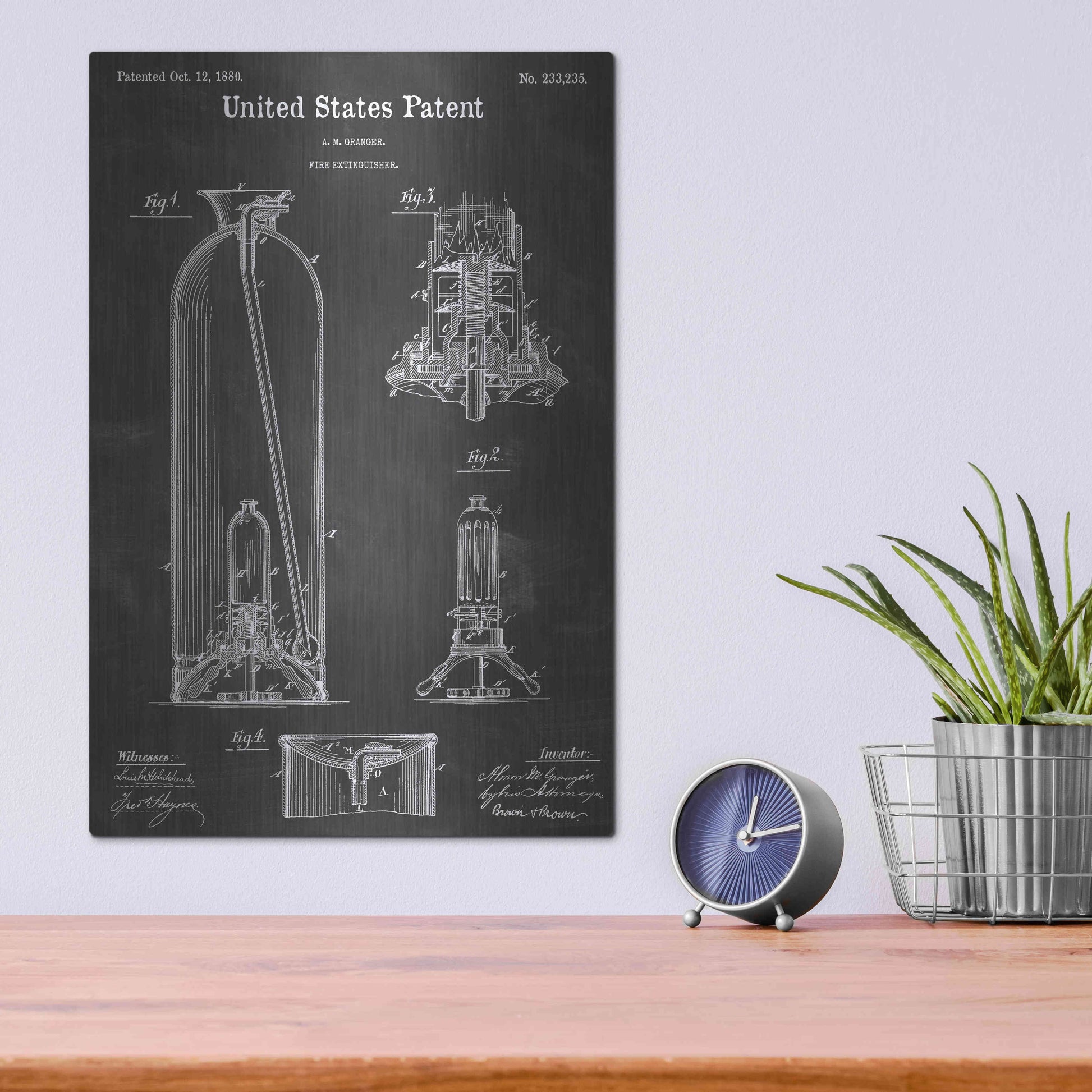 Luxe Metal Art 'Fire Extinguisher Vintage Patent Blueprint' by Epic Portfolio, Metal Wall Art,12x16