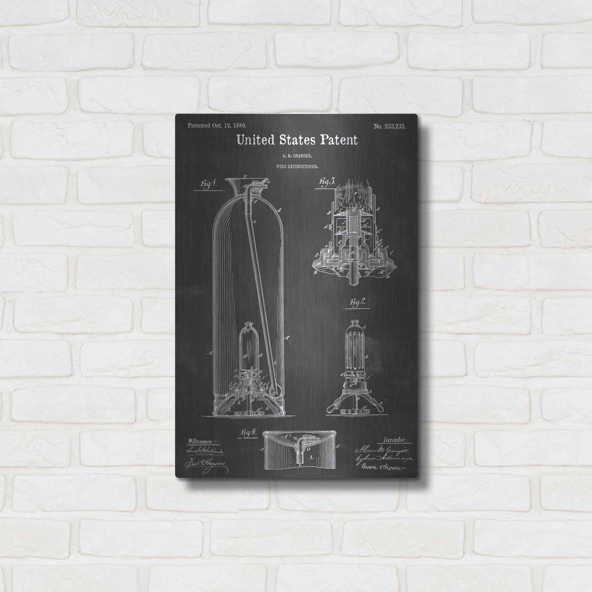 Luxe Metal Art 'Fire Extinguisher Vintage Patent Blueprint' by Epic Portfolio, Metal Wall Art,16x24