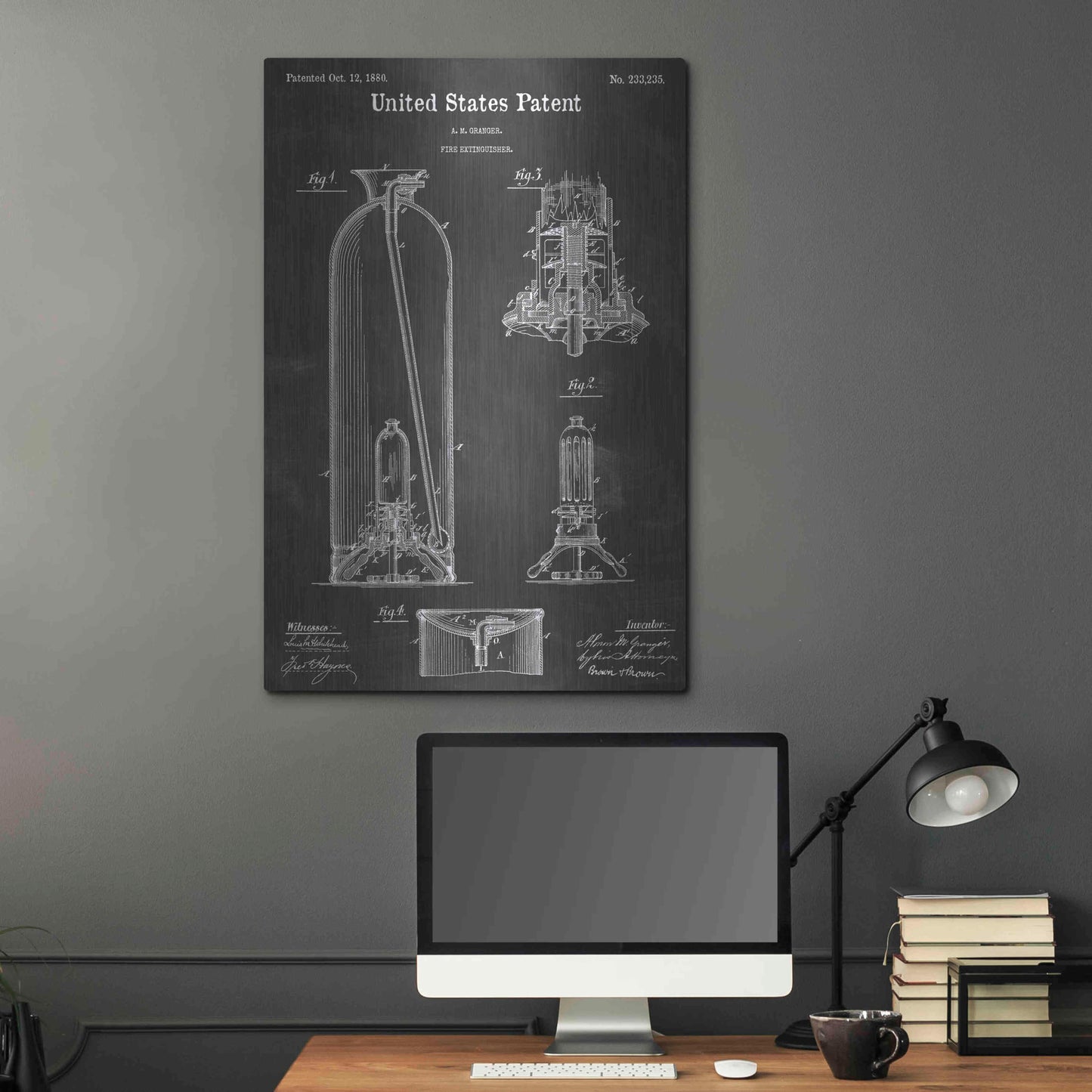 Luxe Metal Art 'Fire Extinguisher Vintage Patent Blueprint' by Epic Portfolio, Metal Wall Art,24x36