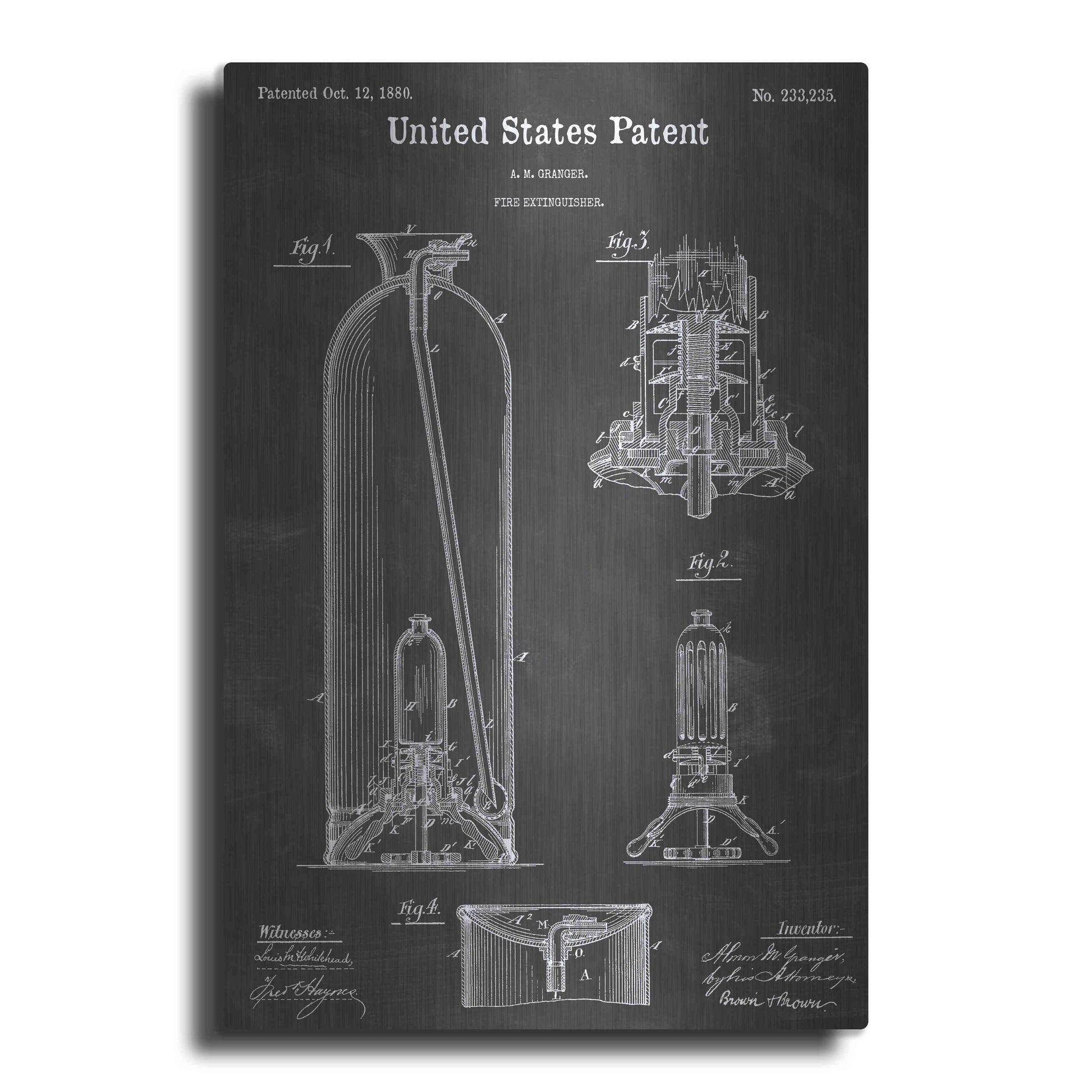 Luxe Metal Art 'Fire Extinguisher Vintage Patent Blueprint' by Epic Portfolio, Metal Wall Art