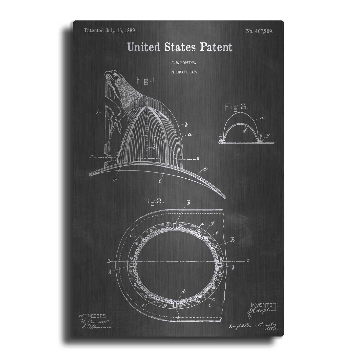 Luxe Metal Art 'Fireman Vintage Patent Blueprint' by Epic Portfolio, Metal Wall Art