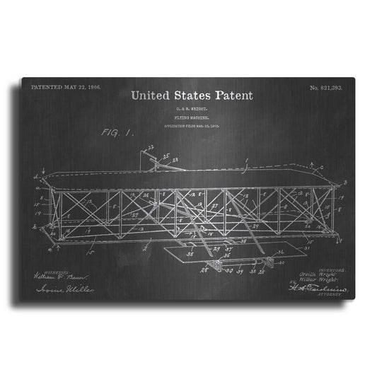 Luxe Metal Art 'Flying Machine Vintage Patent Blueprint' by Epic Portfolio, Metal Wall Art