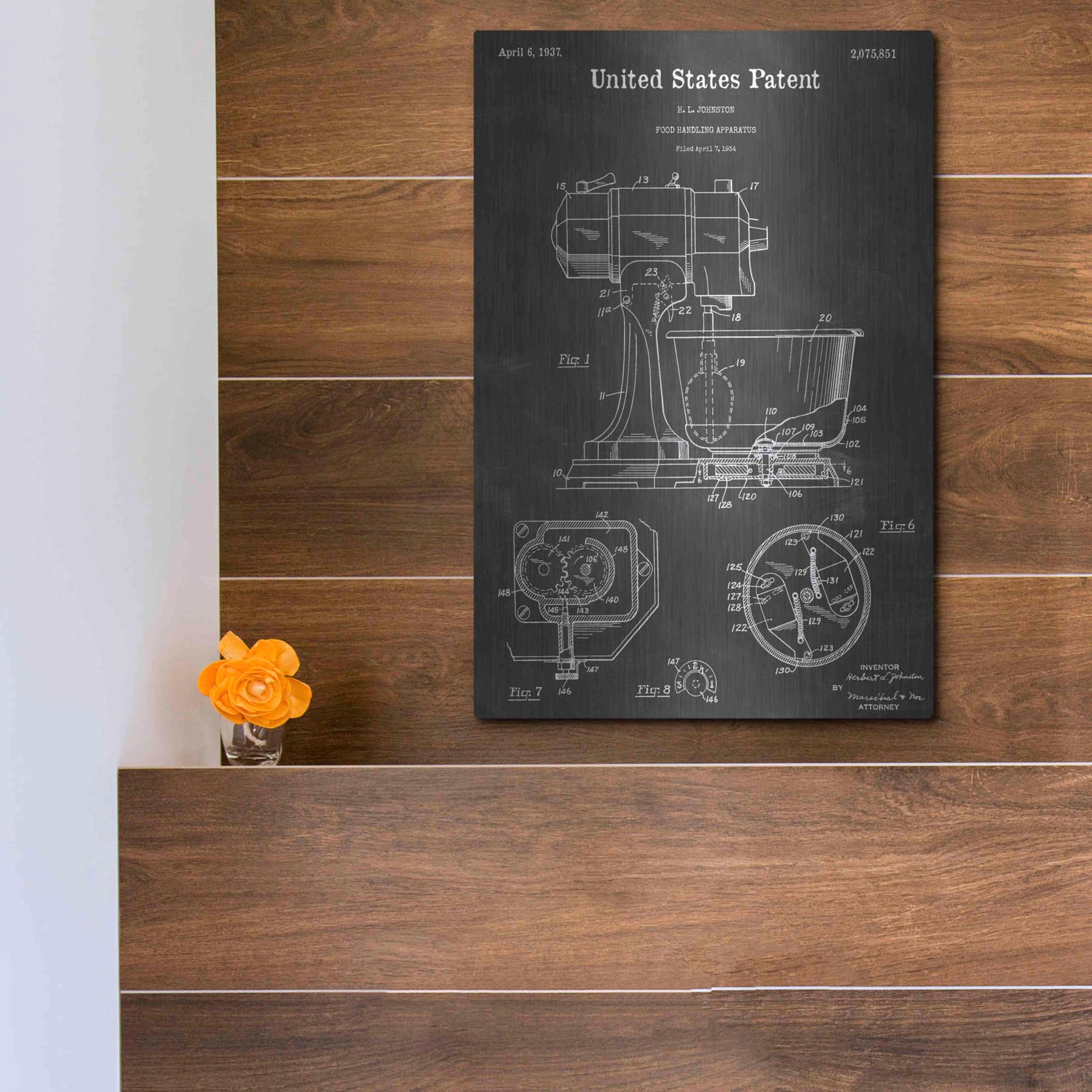 Luxe Metal Art 'Food Handling Vintage Patent Blueprint' by Epic Portfolio, Metal Wall Art,12x16