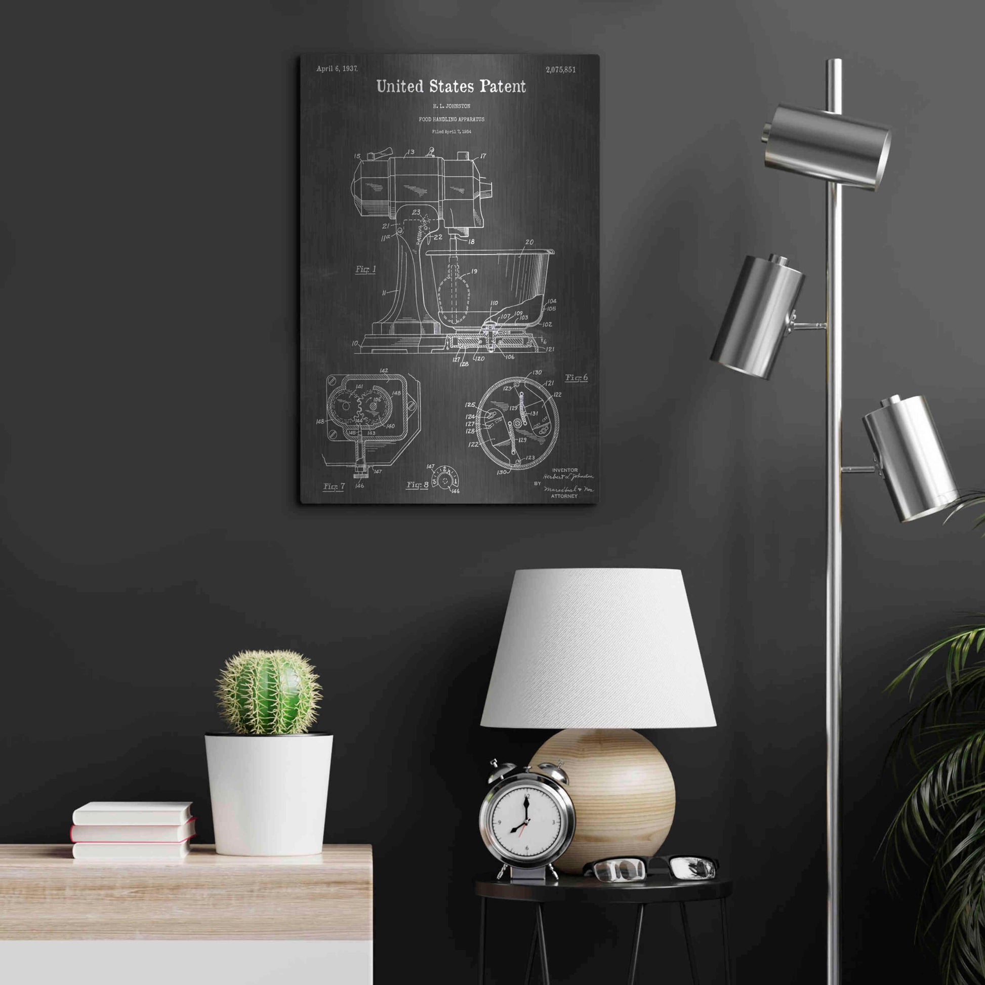 Luxe Metal Art 'Food Handling Vintage Patent Blueprint' by Epic Portfolio, Metal Wall Art,16x24