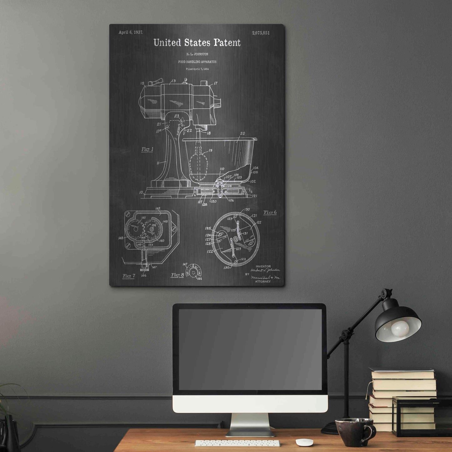 Luxe Metal Art 'Food Handling Vintage Patent Blueprint' by Epic Portfolio, Metal Wall Art,24x36