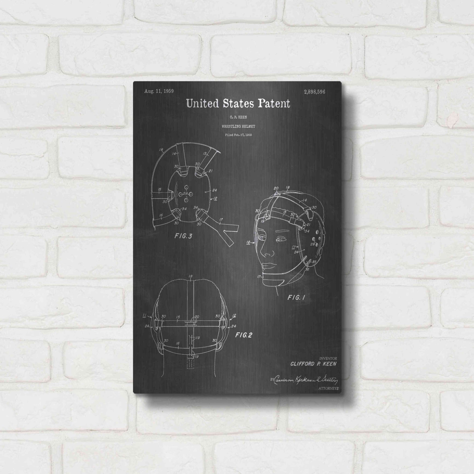 Luxe Metal Art 'Wrestling Vintage Patent Blueprint' by Epic Portfolio, Metal Wall Art,12x16