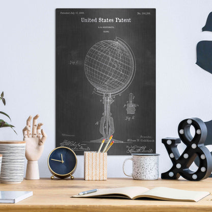 Luxe Metal Art 'Globe Vintage Patent Blueprint' by Epic Portfolio, Metal Wall Art,12x16