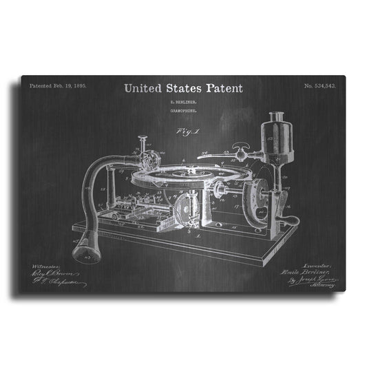 Luxe Metal Art 'Gramophone 2 Vintage Patent Blueprint' by Epic Portfolio, Metal Wall Art